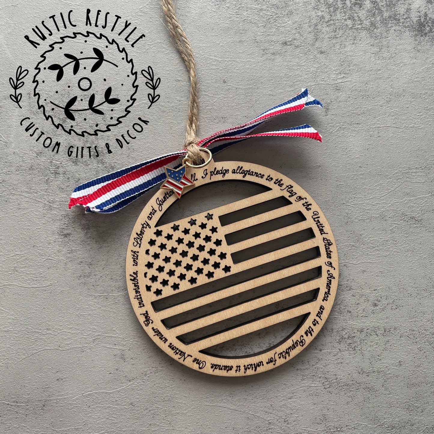 American Flag, Pledge of Allegiance Ornament. Beautiful Pledge of Allegiance Flag Christmas Ornament