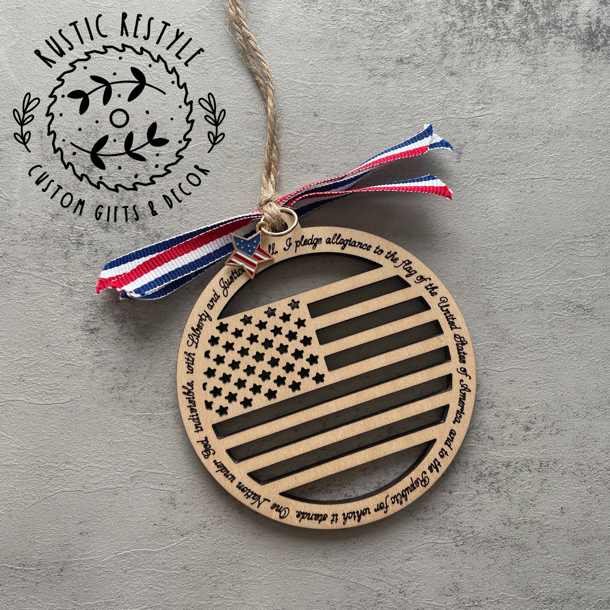 American Flag, Pledge of Allegiance Ornament. Beautiful Pledge of Allegiance Flag Christmas Ornament