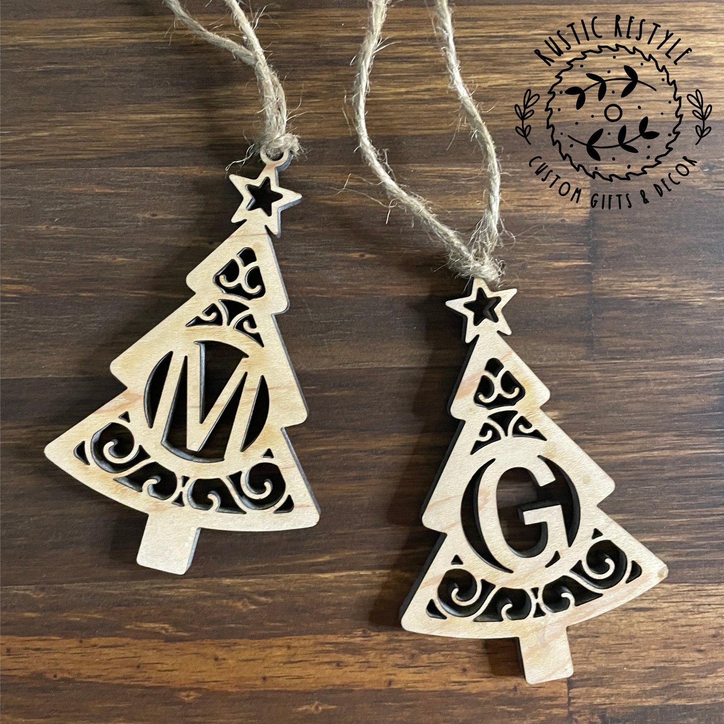 Initial Letter Christmas tree ornament, Monogram ornaments or stocking tags