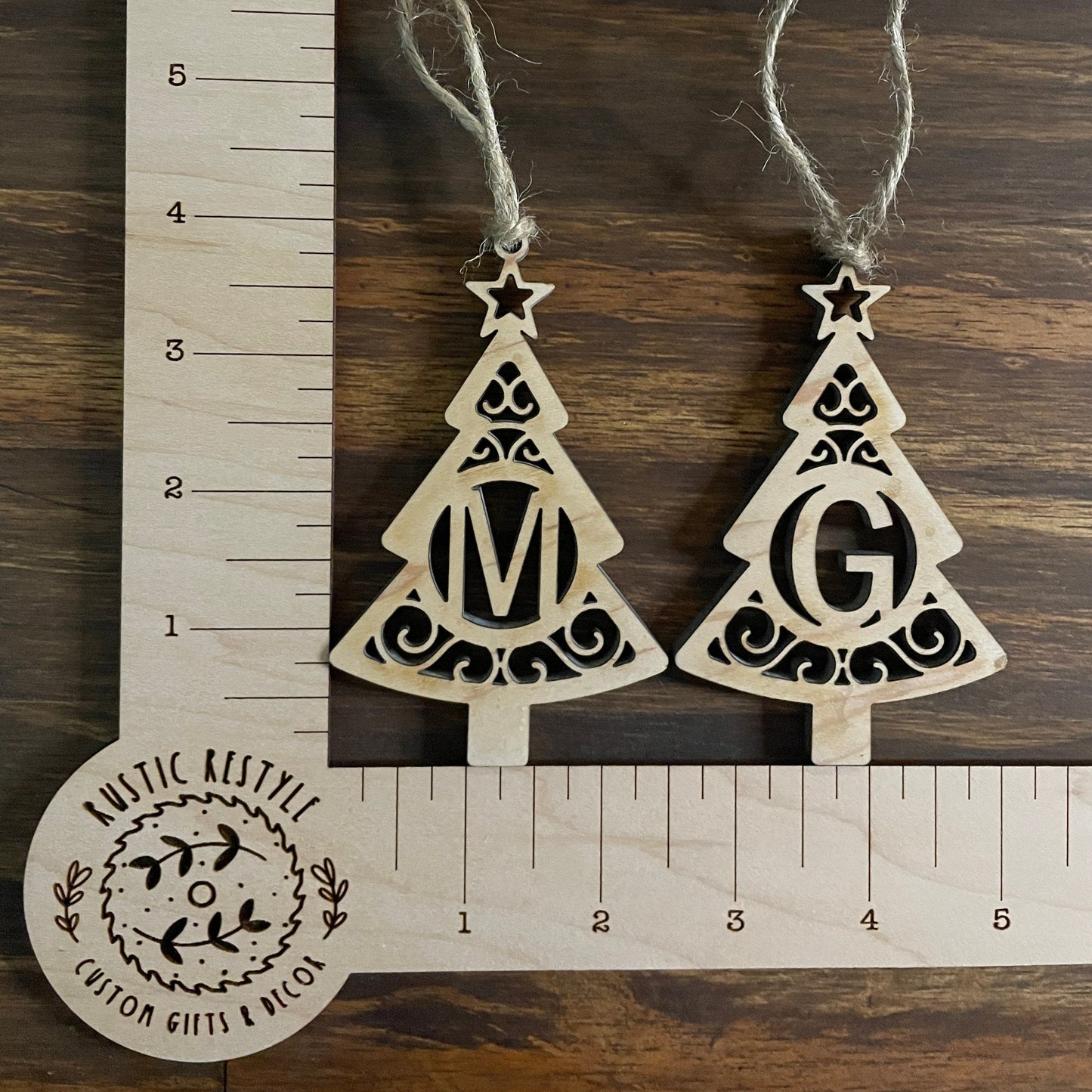 Initial Letter Christmas tree ornament, Monogram ornaments or stocking tags