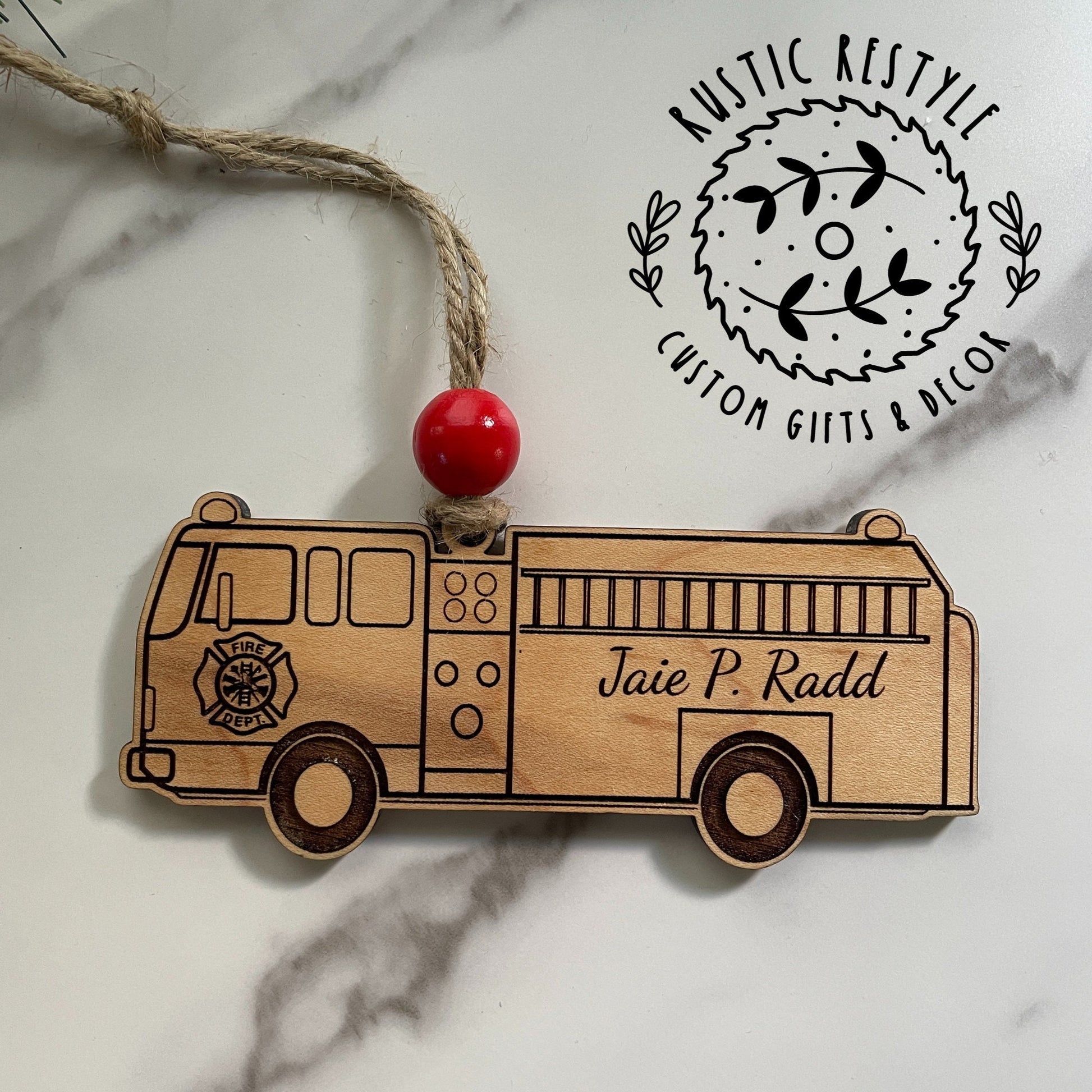 Firefighter Ornament, Personalized Fire Truck or Fire Jacket Christmas tree ornament