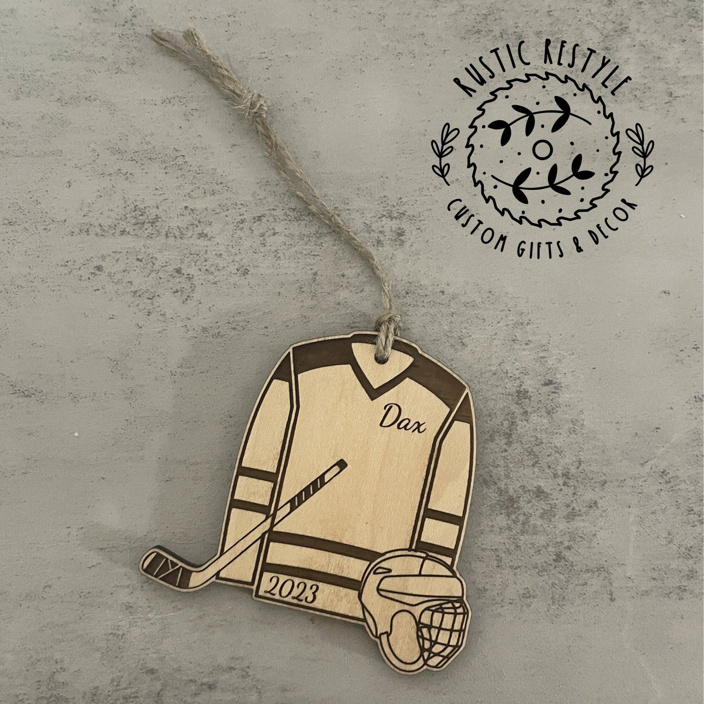 Hockey Ornament, Personalized Hockey jersey with hockey stick and mask