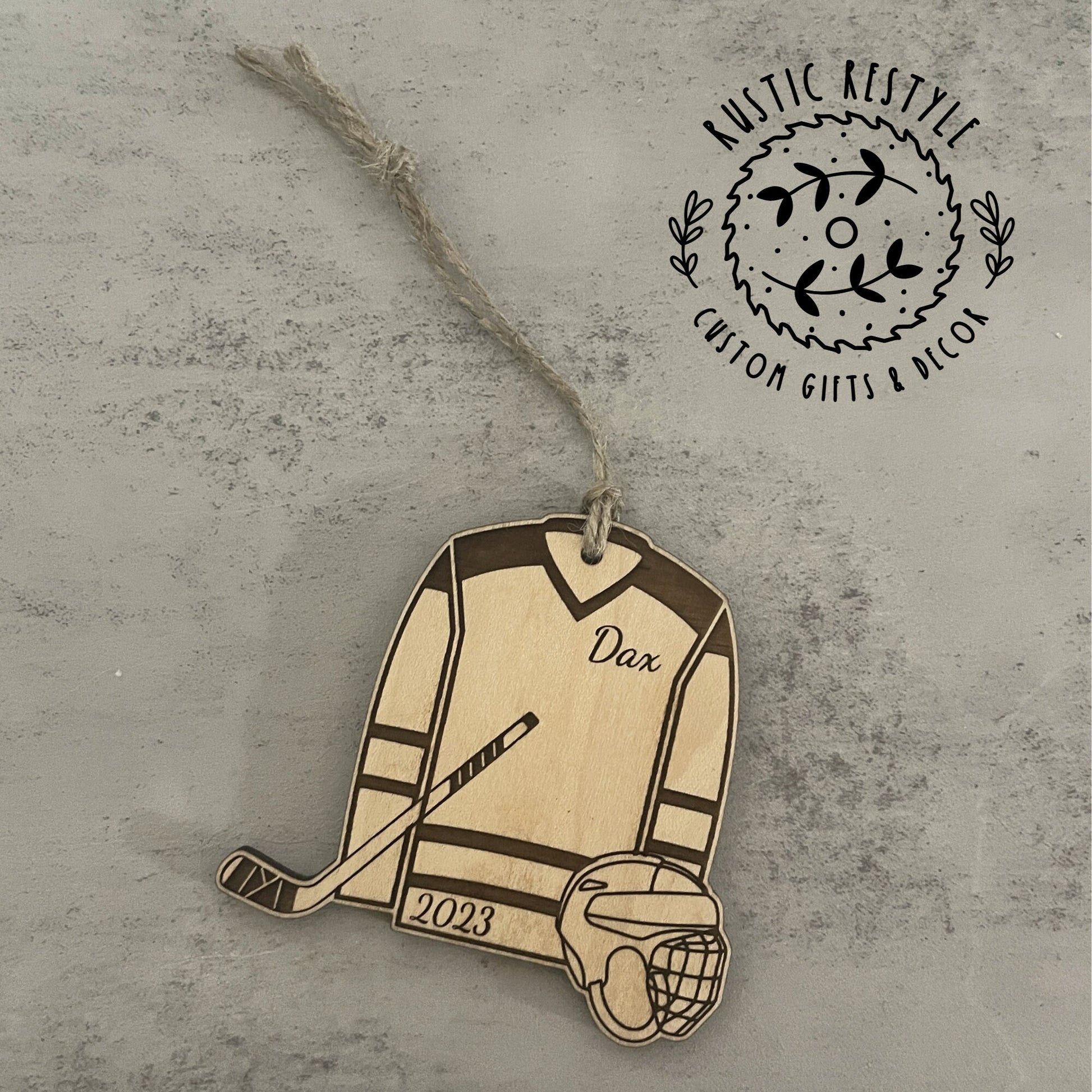 Hockey Ornament, Personalized Hockey jersey with hockey stick and mask