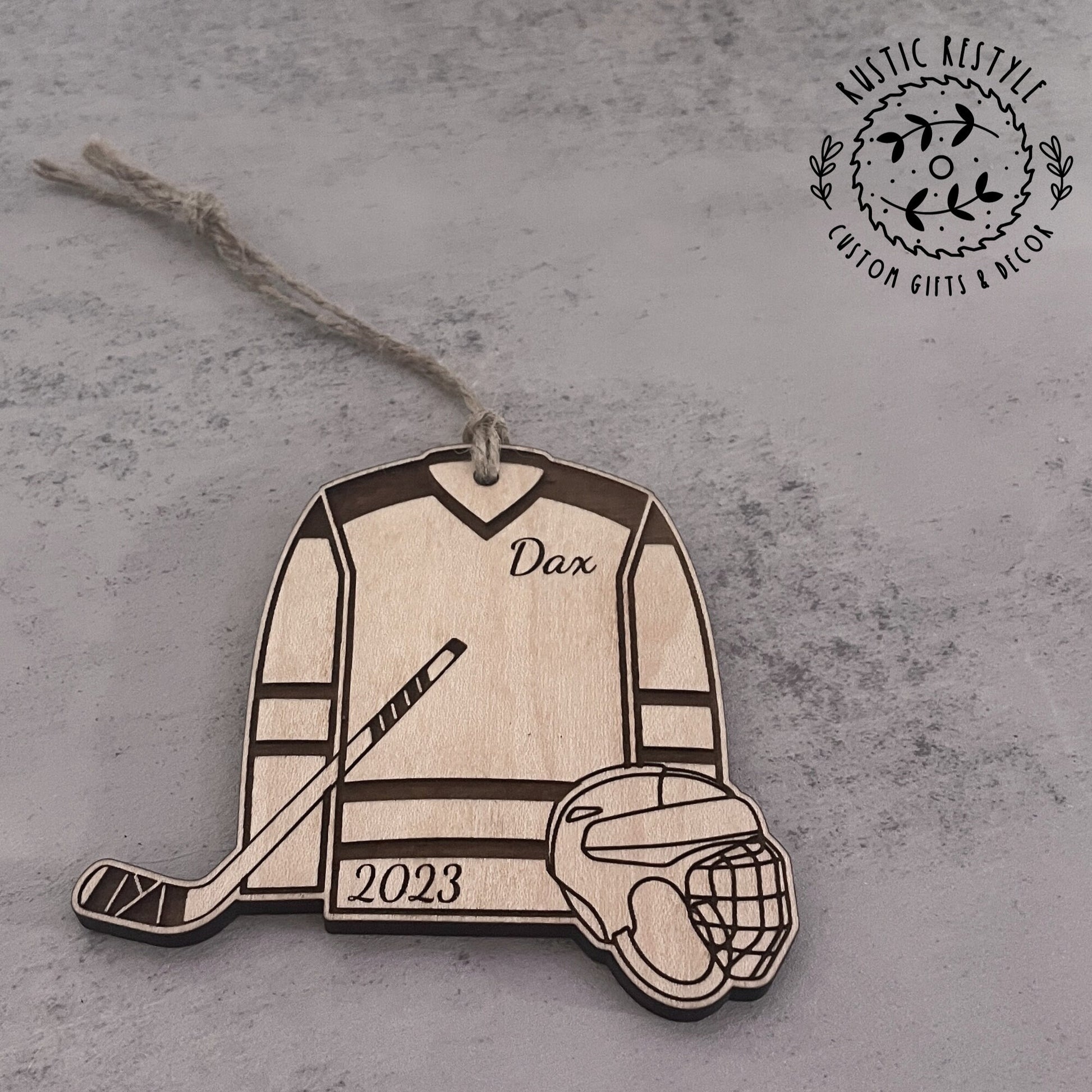 Hockey Ornament, Personalized Hockey jersey with hockey stick and mask