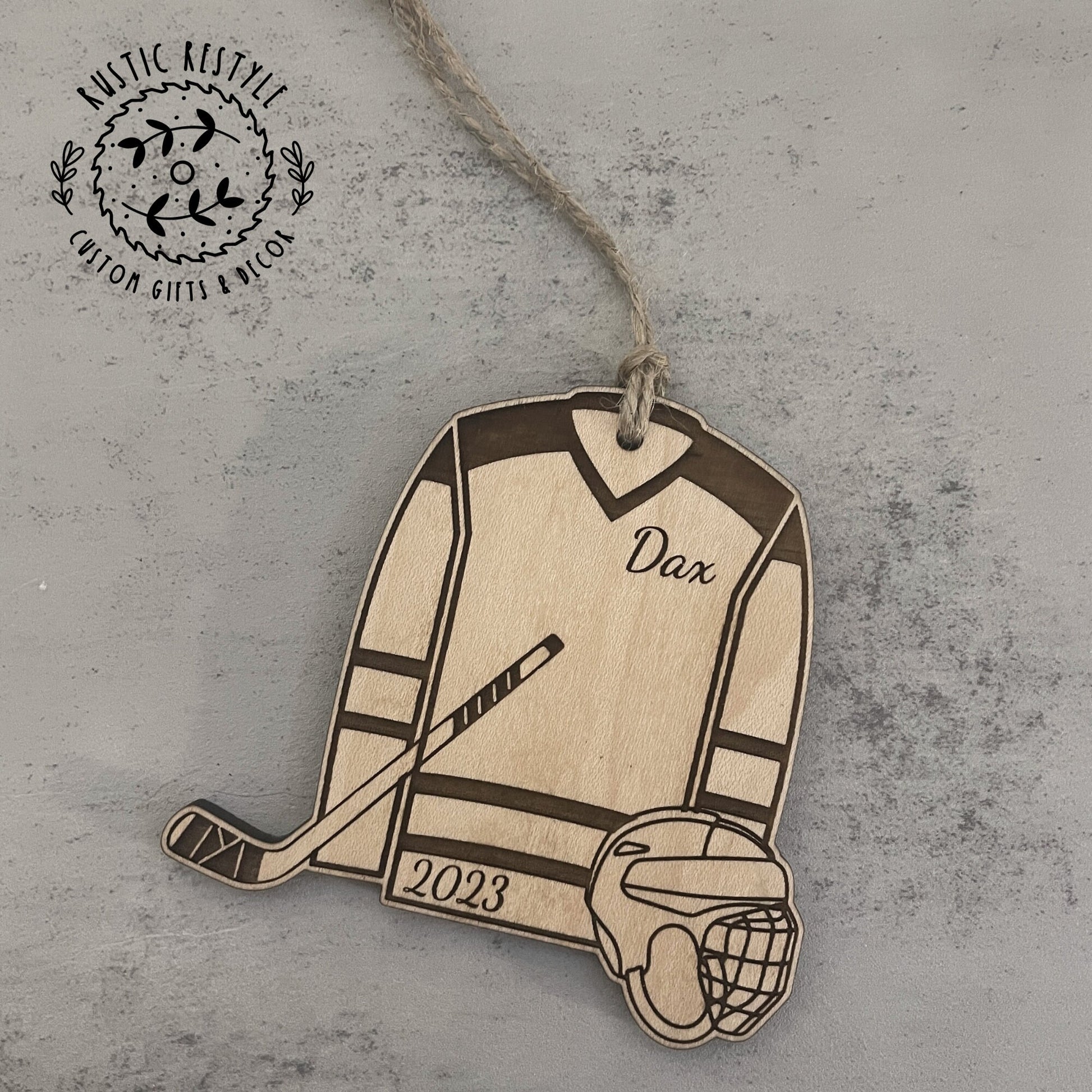 Hockey Ornament, Personalized Hockey jersey with hockey stick and mask