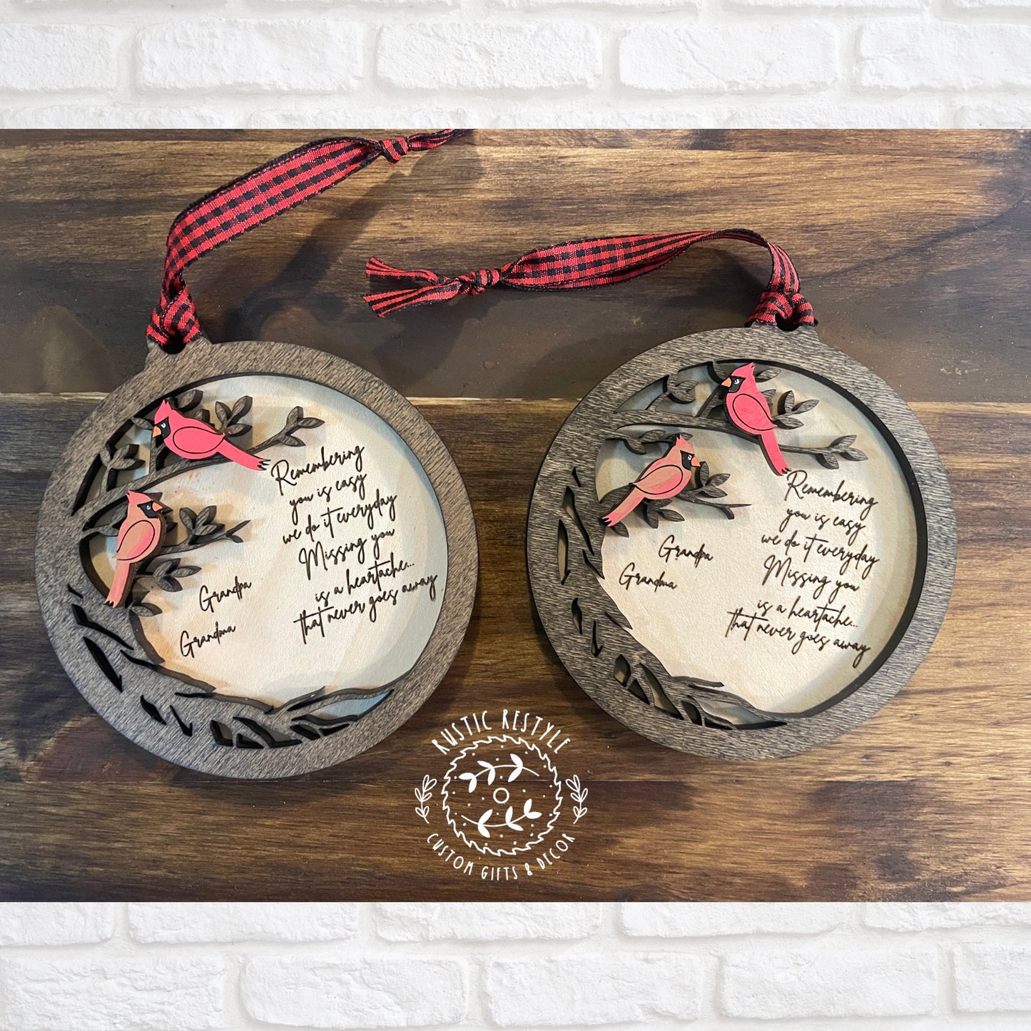 cardinal tree Remembrance ornament, a 4inch remembrance Christmas ornament that can be personalized with engraved names on the back