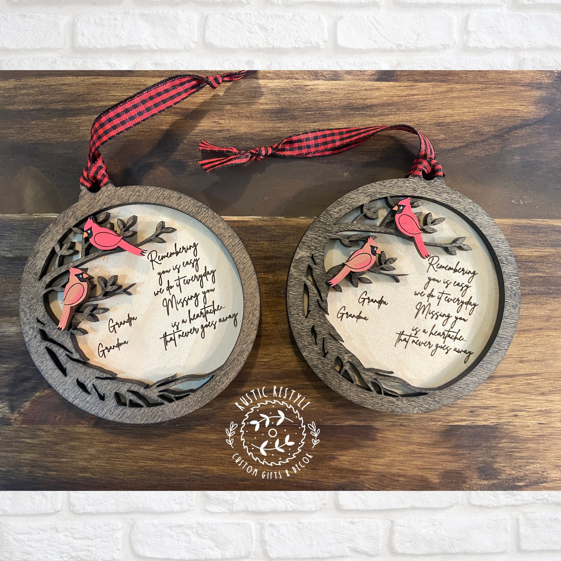 cardinal tree Remembrance ornament, a 4inch remembrance Christmas ornament that can be personalized with engraved names on the back