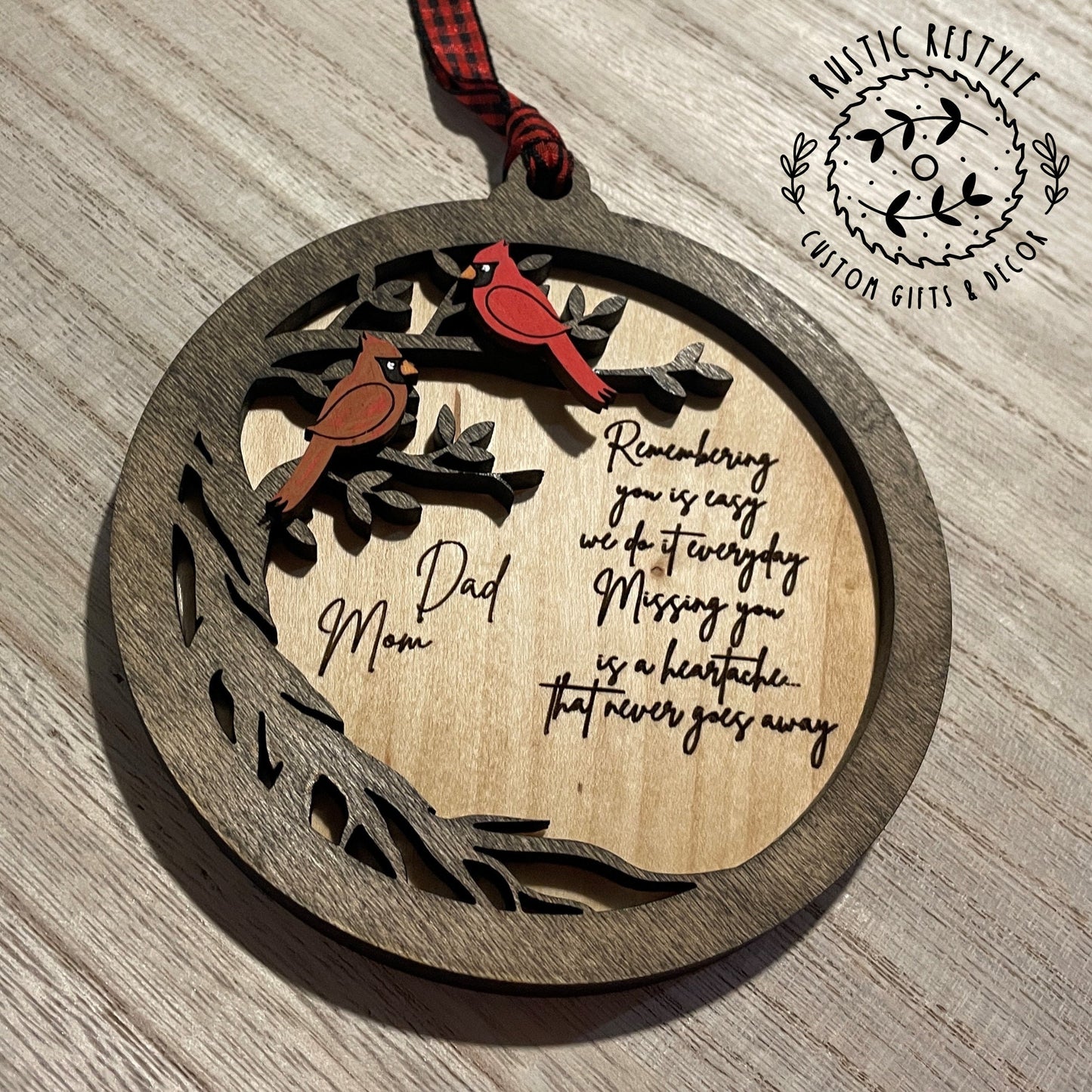 cardinal tree Remembrance ornament, a 4inch remembrance Christmas ornament that can be personalized with engraved names on the back