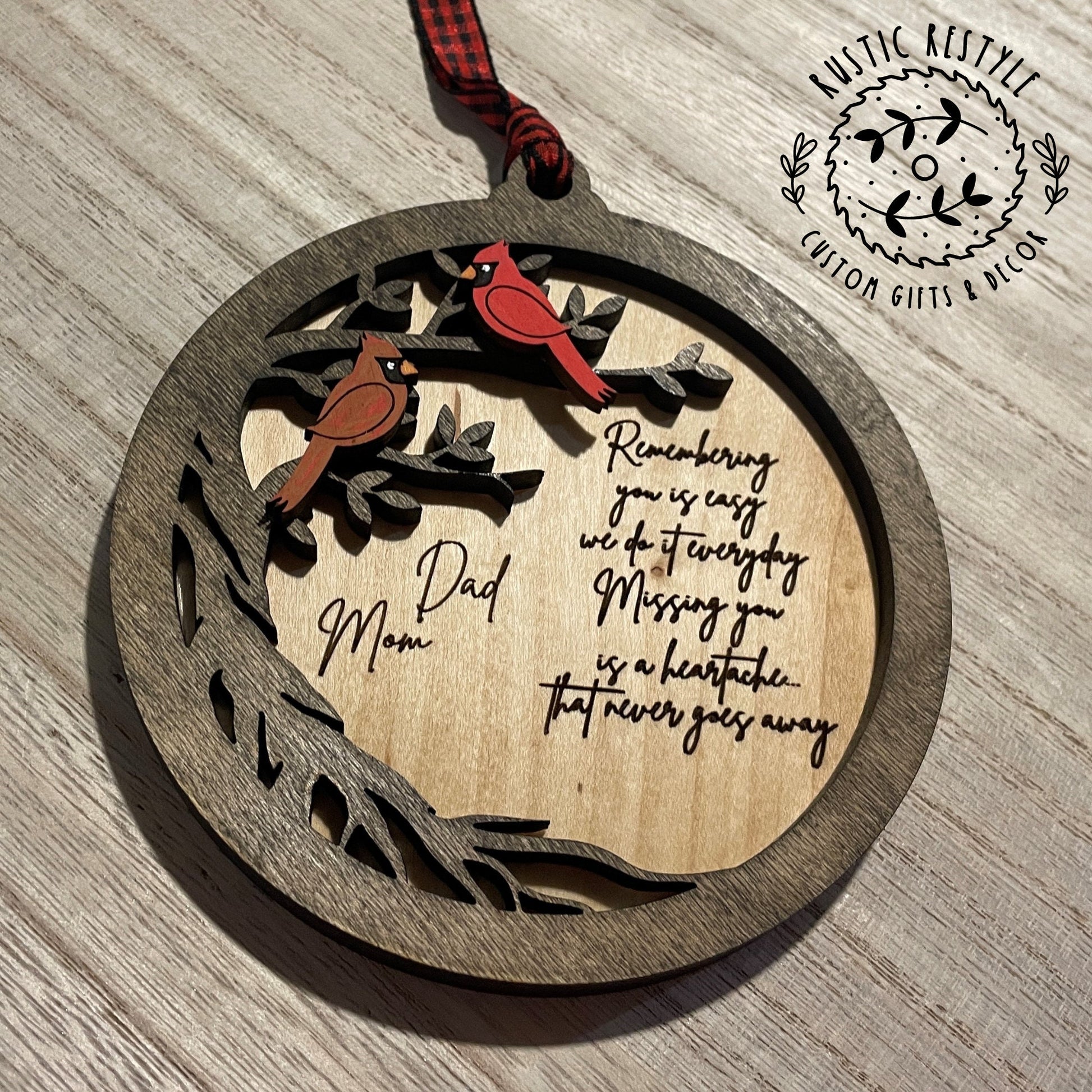cardinal tree Remembrance ornament, a 4inch remembrance Christmas ornament that can be personalized with engraved names on the back