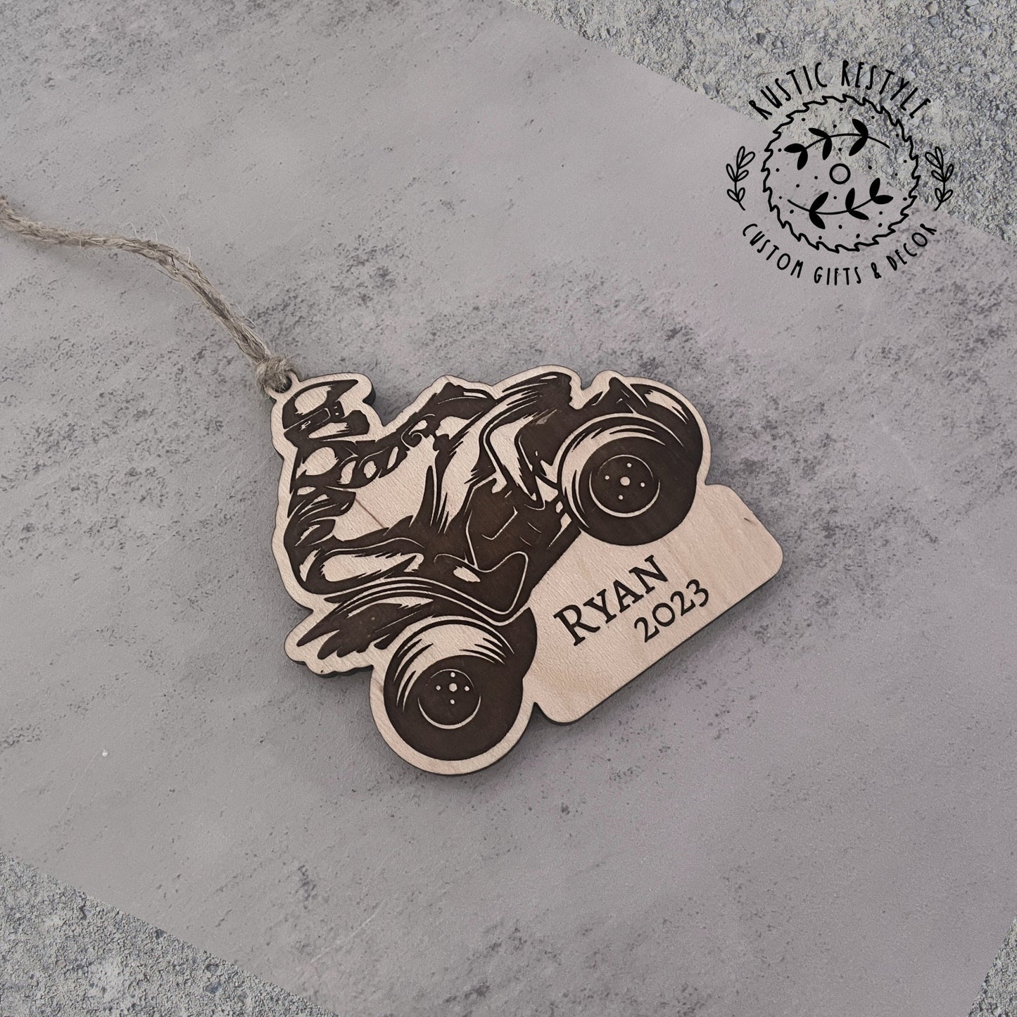 ATV Christmas Ornament, Personalized wood 4 Wheeler ornament
