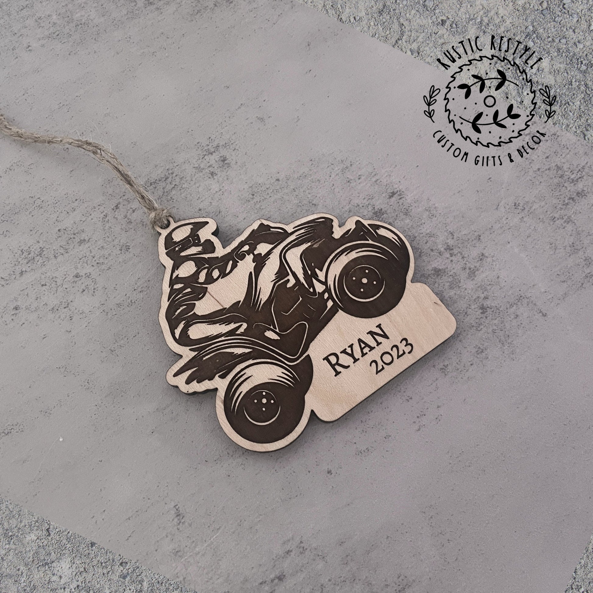 ATV Christmas Ornament, Personalized wood 4 Wheeler ornament