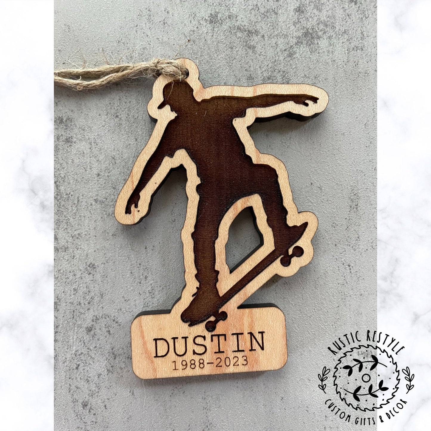 Memorial Skateboard Ornament, Personalized wood Skateboard ornament
