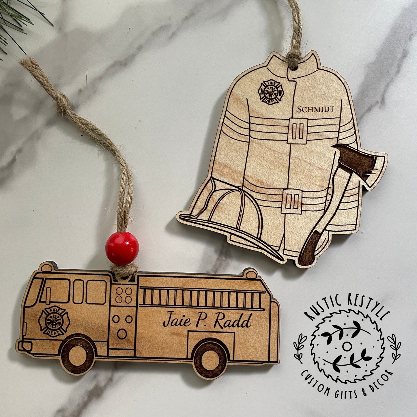 Firefighter Ornament, Personalized Fire Truck or Fire Jacket Christmas tree ornament