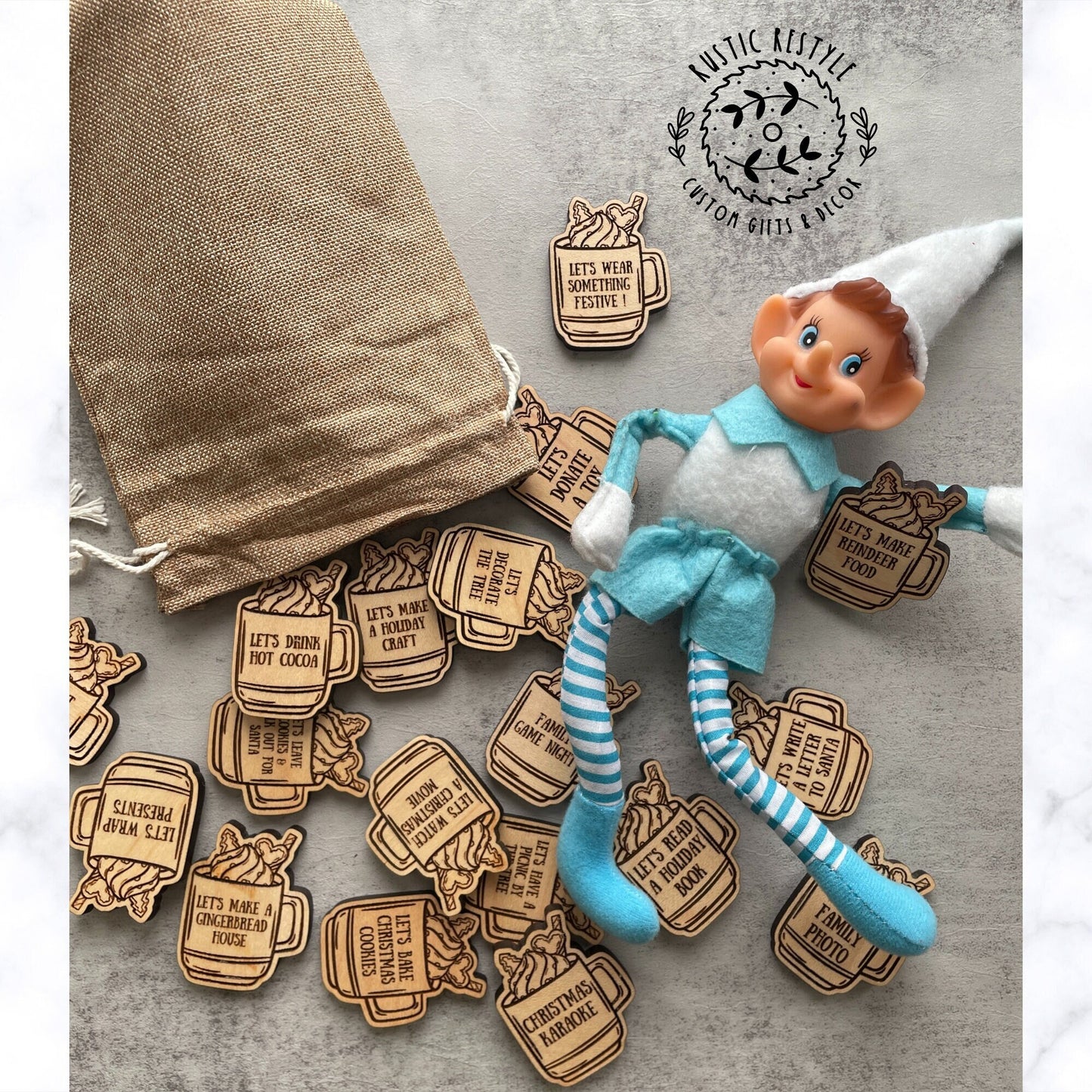 Elf Hot chocolate activity tokens, Christmas Elf kit