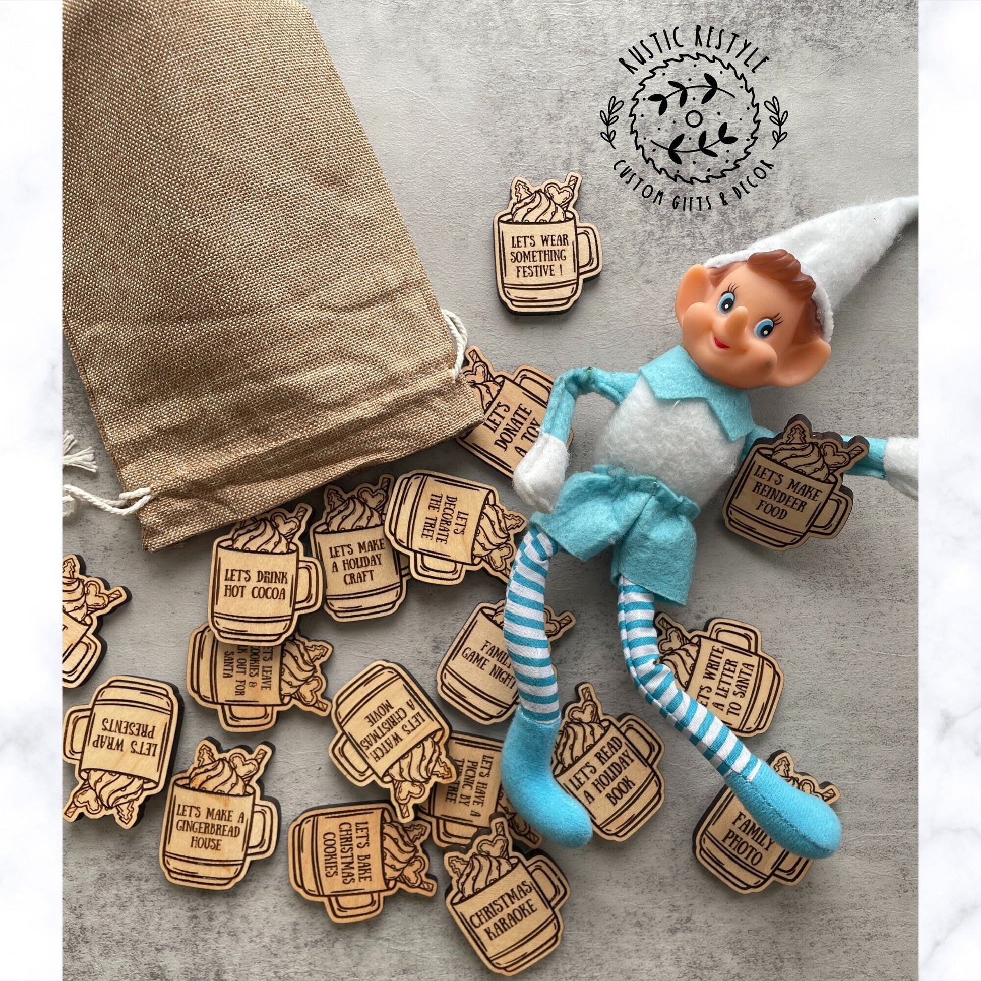 Elf Hot chocolate activity tokens, Christmas Elf kit