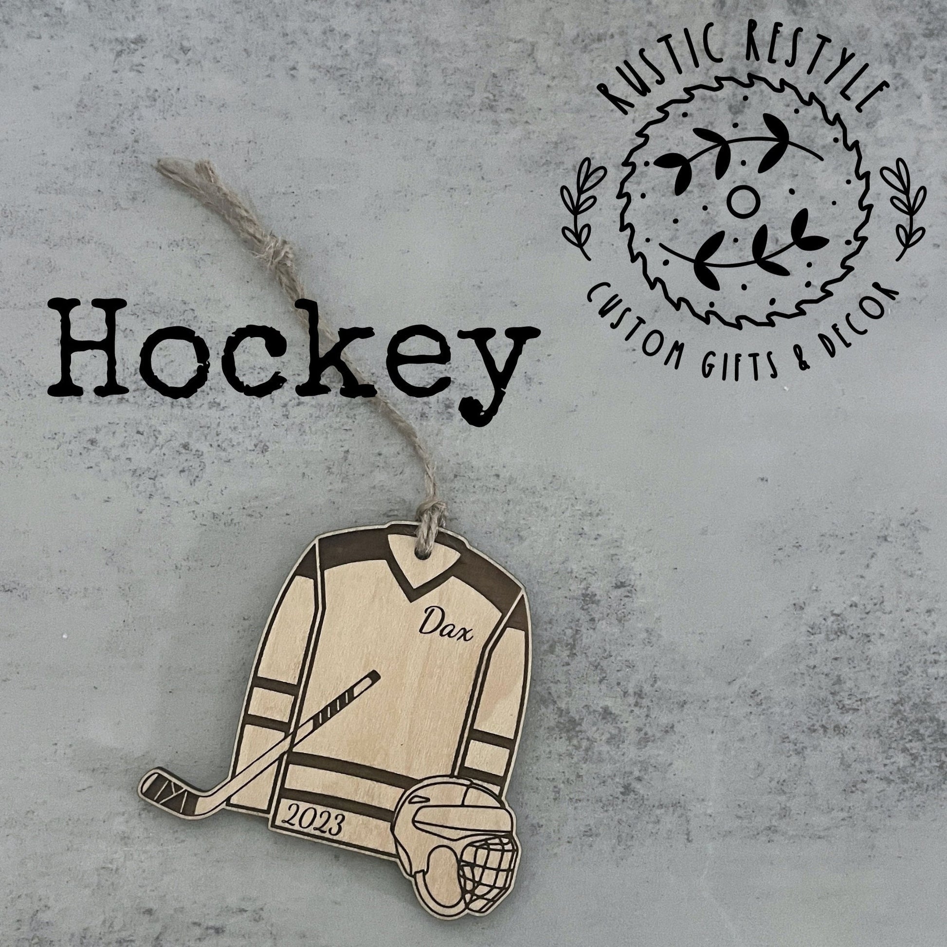 Hockey Ornament, Personalized Hockey jersey with hockey stick and mask