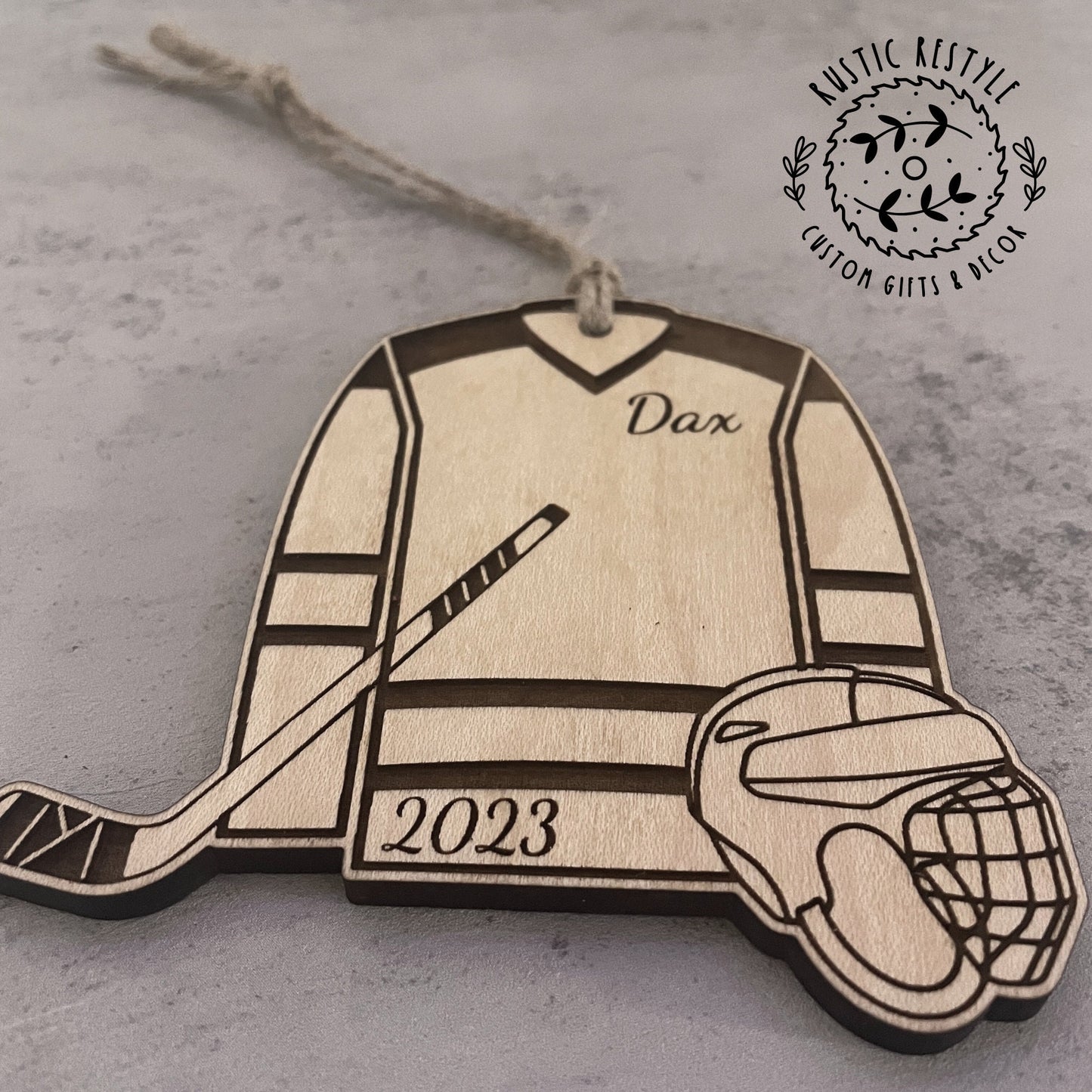 Hockey Ornament, Personalized Hockey jersey with hockey stick and mask