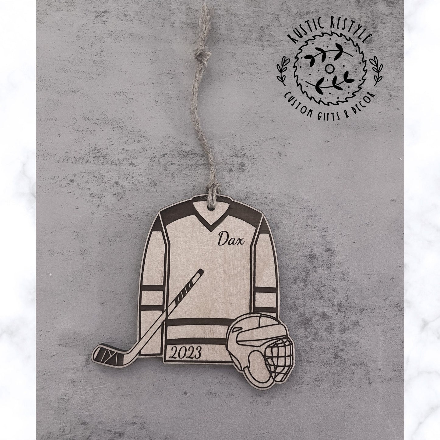 Hockey Ornament, Personalized Hockey jersey with hockey stick and mask