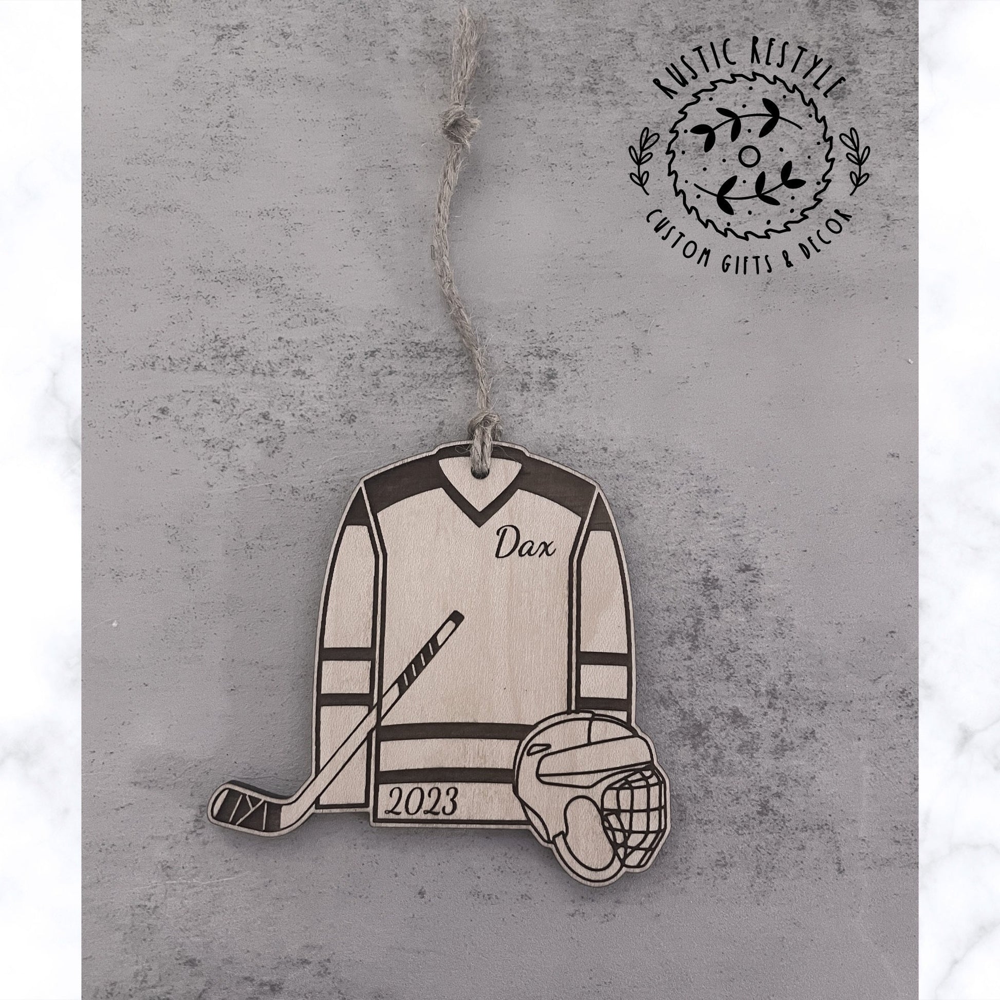Hockey Ornament, Personalized Hockey jersey with hockey stick and mask
