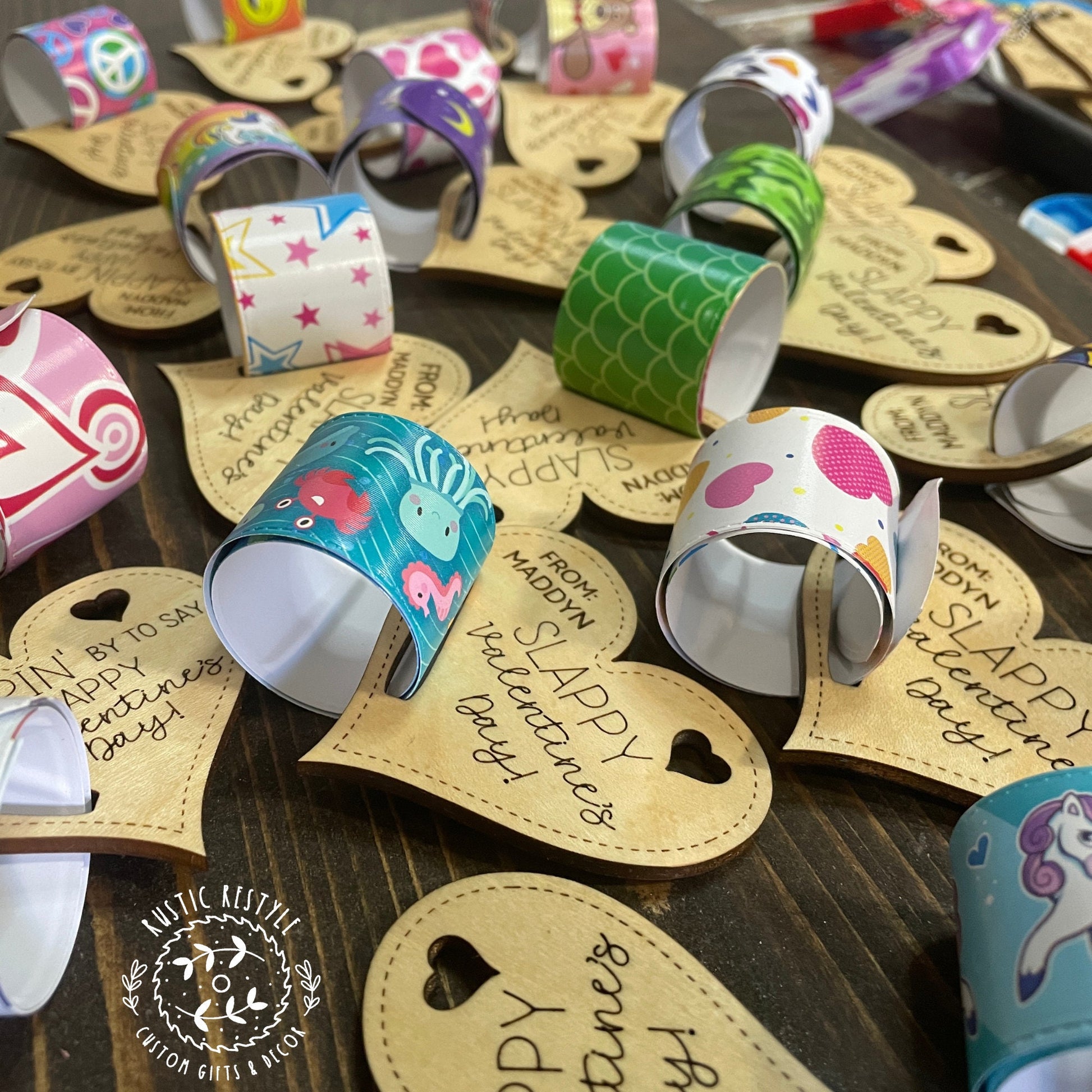 Classroom slap bracelet Valentines, Personalized wooden Valentine's Day gift
