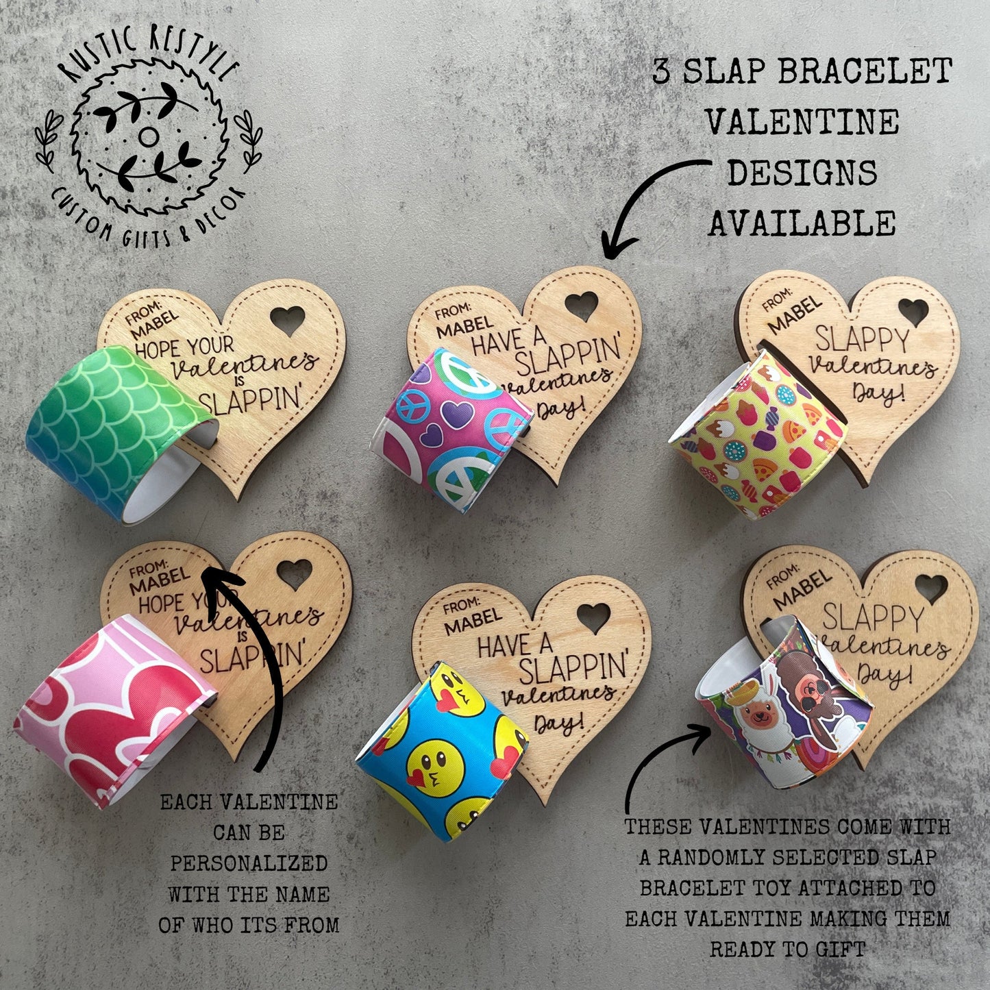 Classroom slap bracelet Valentines, Personalized wooden Valentine's Day gift