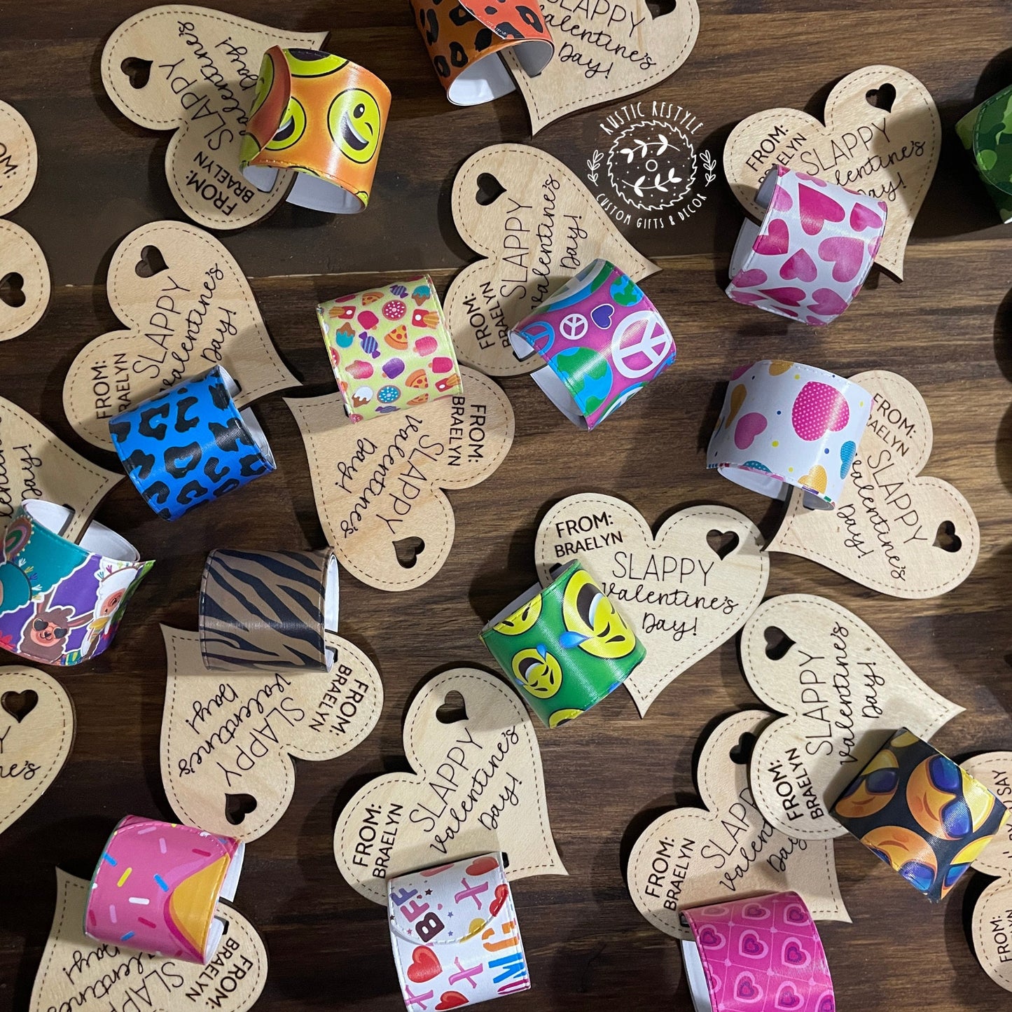 Classroom slap bracelet Valentines, Personalized wooden Valentine's Day gift