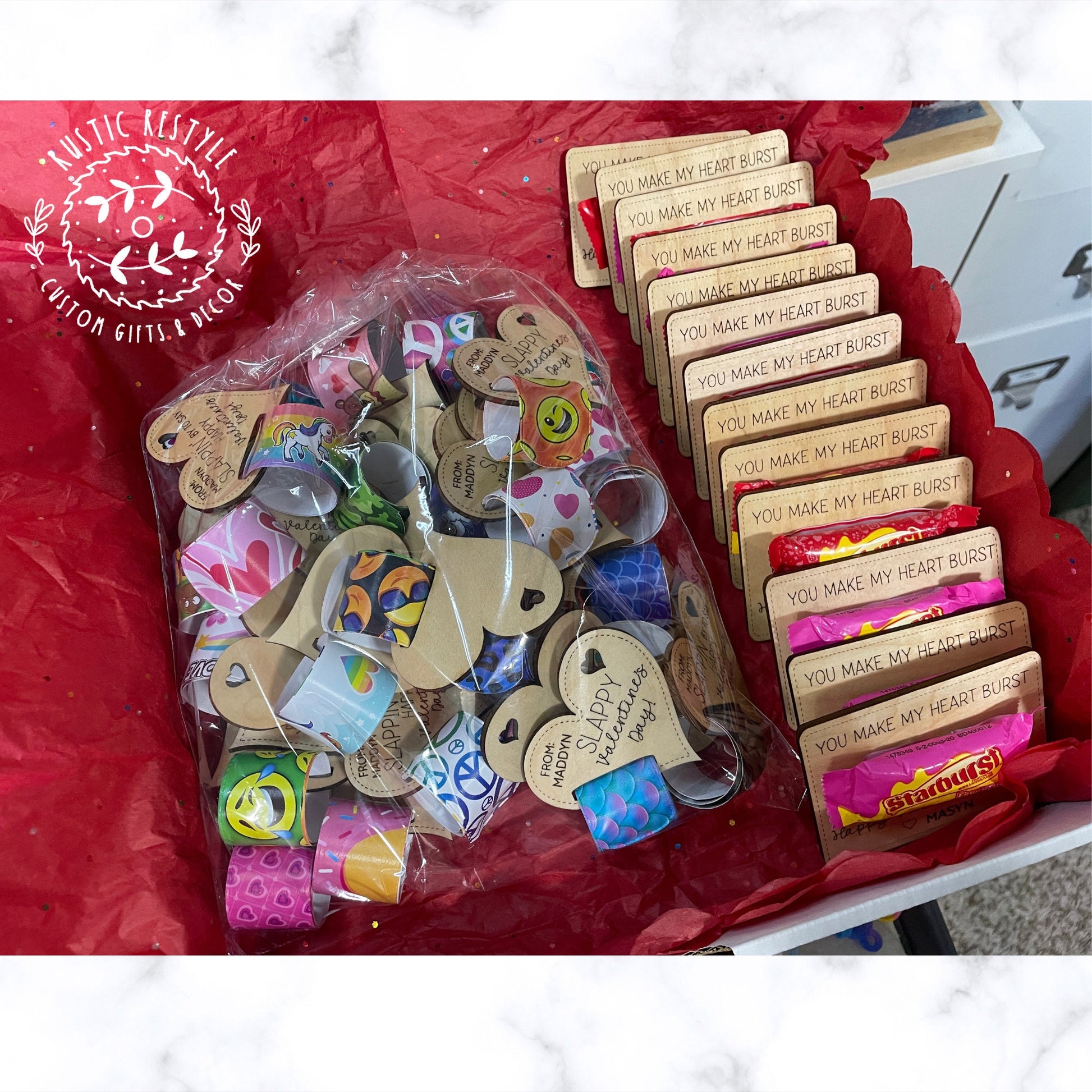 Classroom slap bracelet Valentines, Personalized wooden Valentine's Day gift