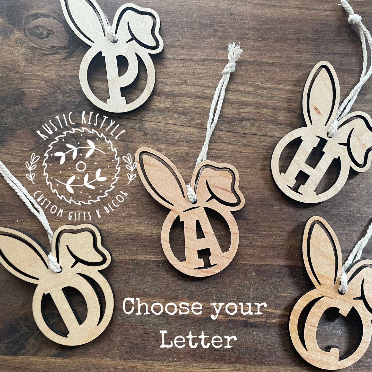 Initial Bunny Letter Basket tags, Monogram ornaments or Easter Basket tags