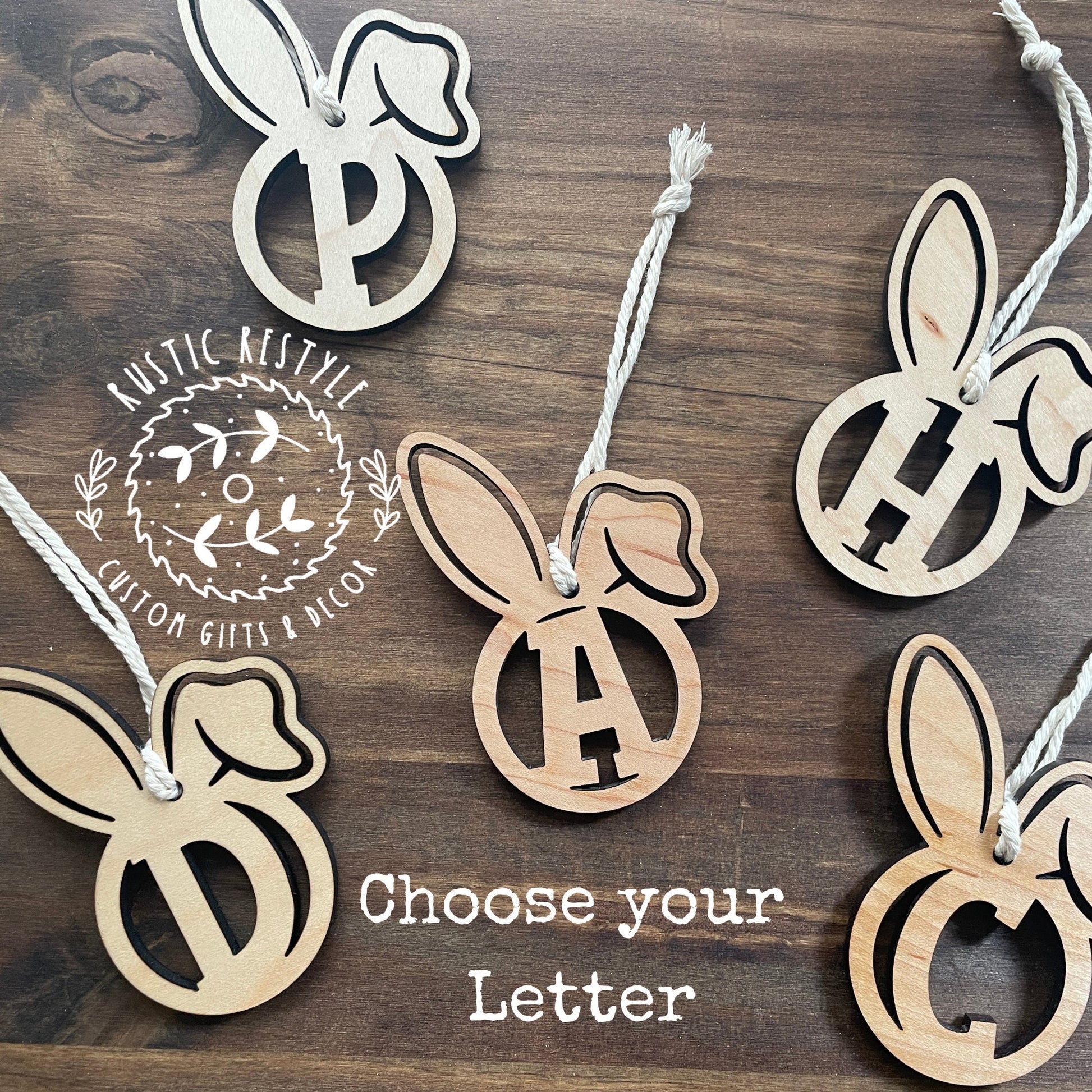 Initial Bunny Letter Basket tags, Monogram ornaments or Easter Basket tags