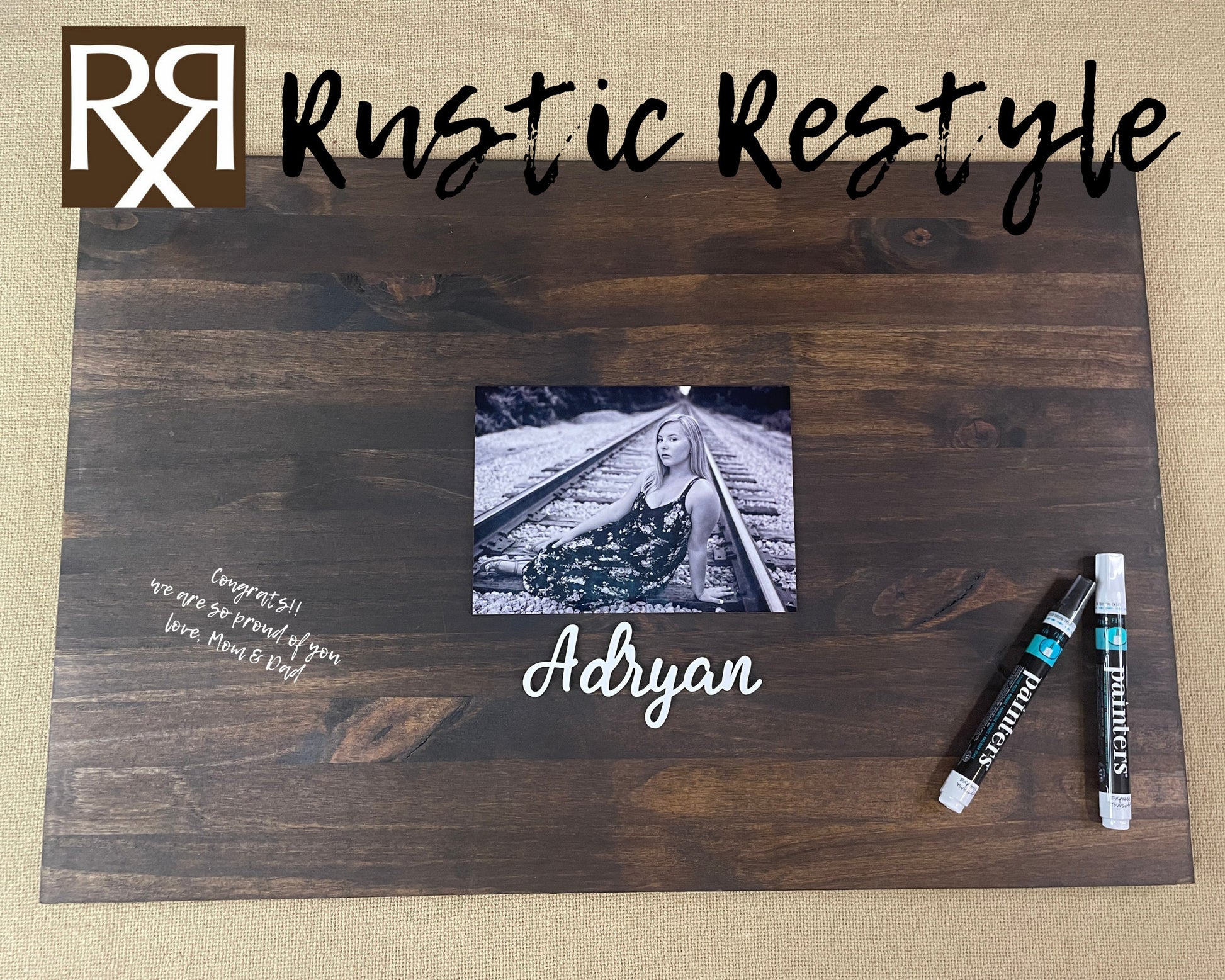 Graduation Guest book board its a signable rustic wood sign, You can customizable with photo and name.