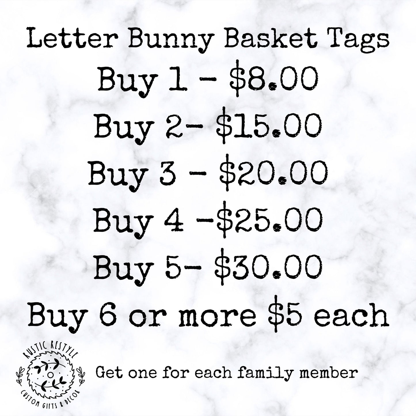 Initial Bunny Letter Basket tags, Monogram ornaments or Easter Basket tags