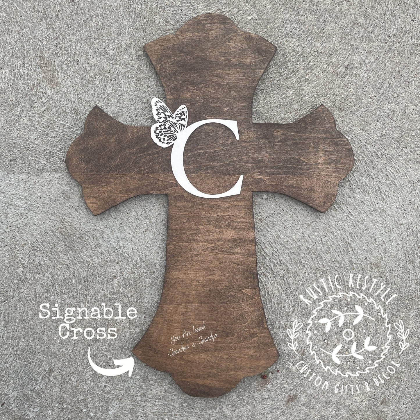 Last Name butterfly monogram Personalized wooden signable crosses, Family keepsake