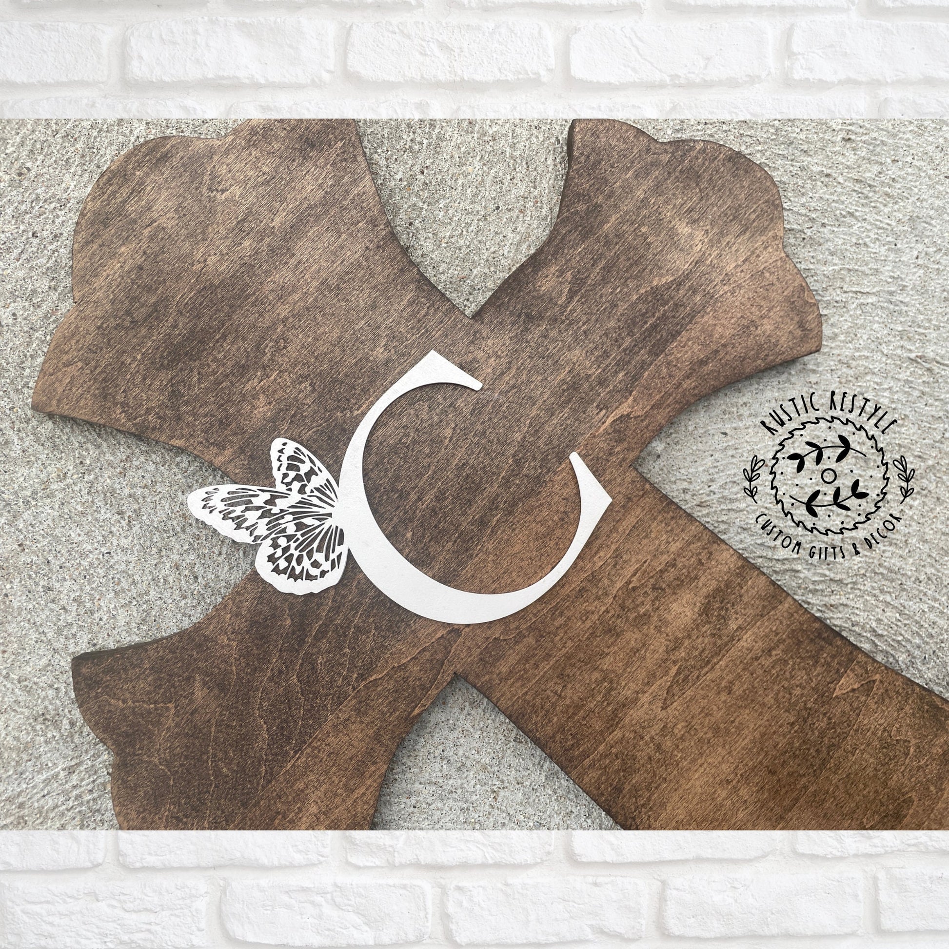 Last Name butterfly monogram Personalized wooden signable crosses, Family keepsake