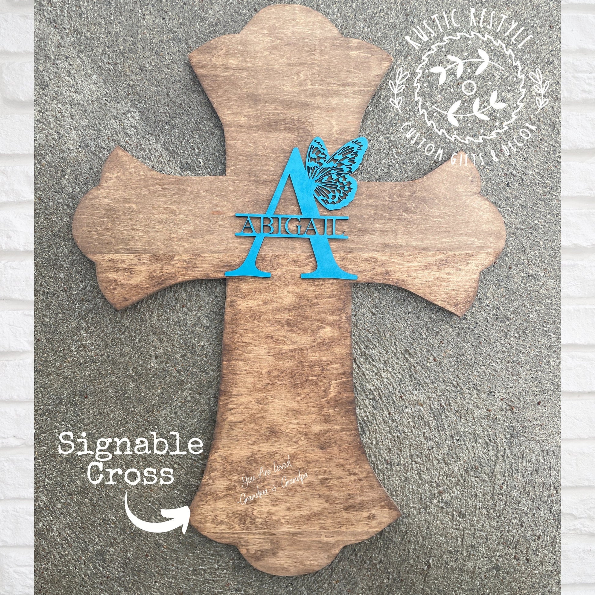 Personalized wooden cross, Baptism and confirmation sign-able crosses, Pink butterfly monogram confirmation keepsake gift