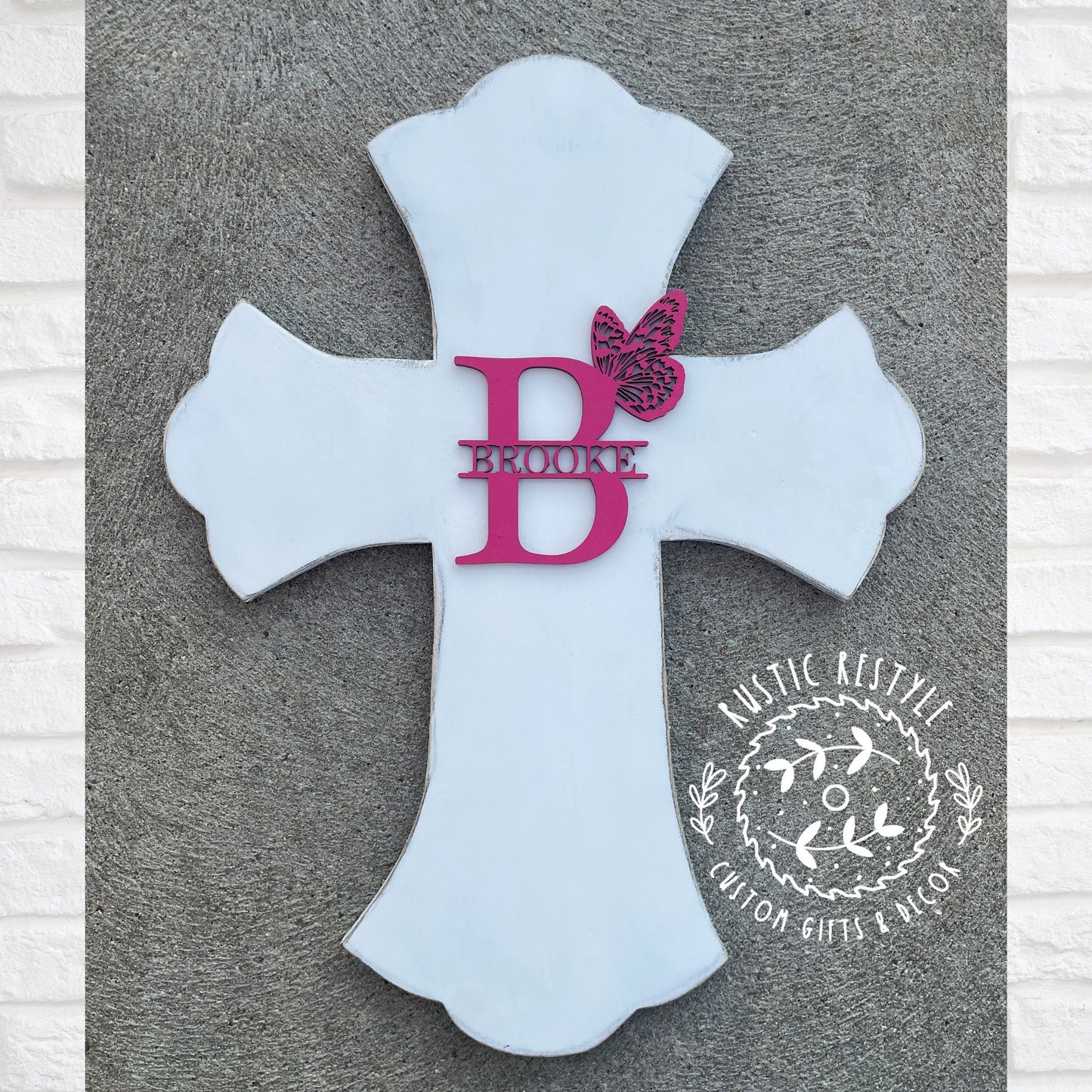 Personalized wooden cross, Baptism and confirmation sign-able crosses, Pink butterfly monogram confirmation keepsake gift