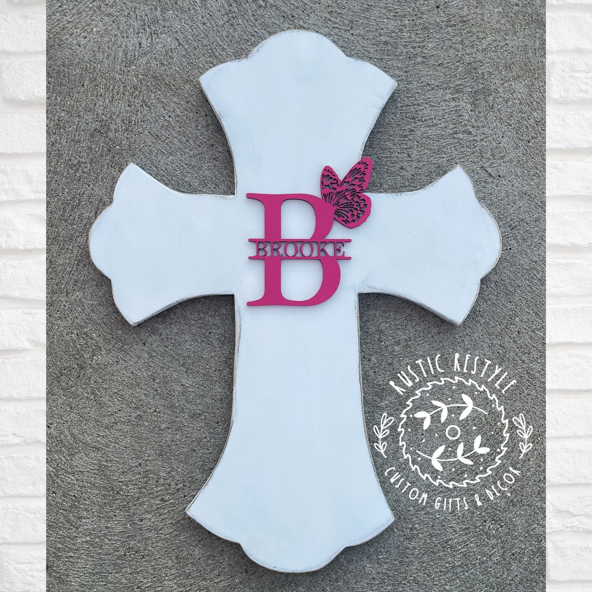 Personalized wooden cross, Baptism and confirmation sign-able crosses, Pink butterfly monogram confirmation keepsake gift