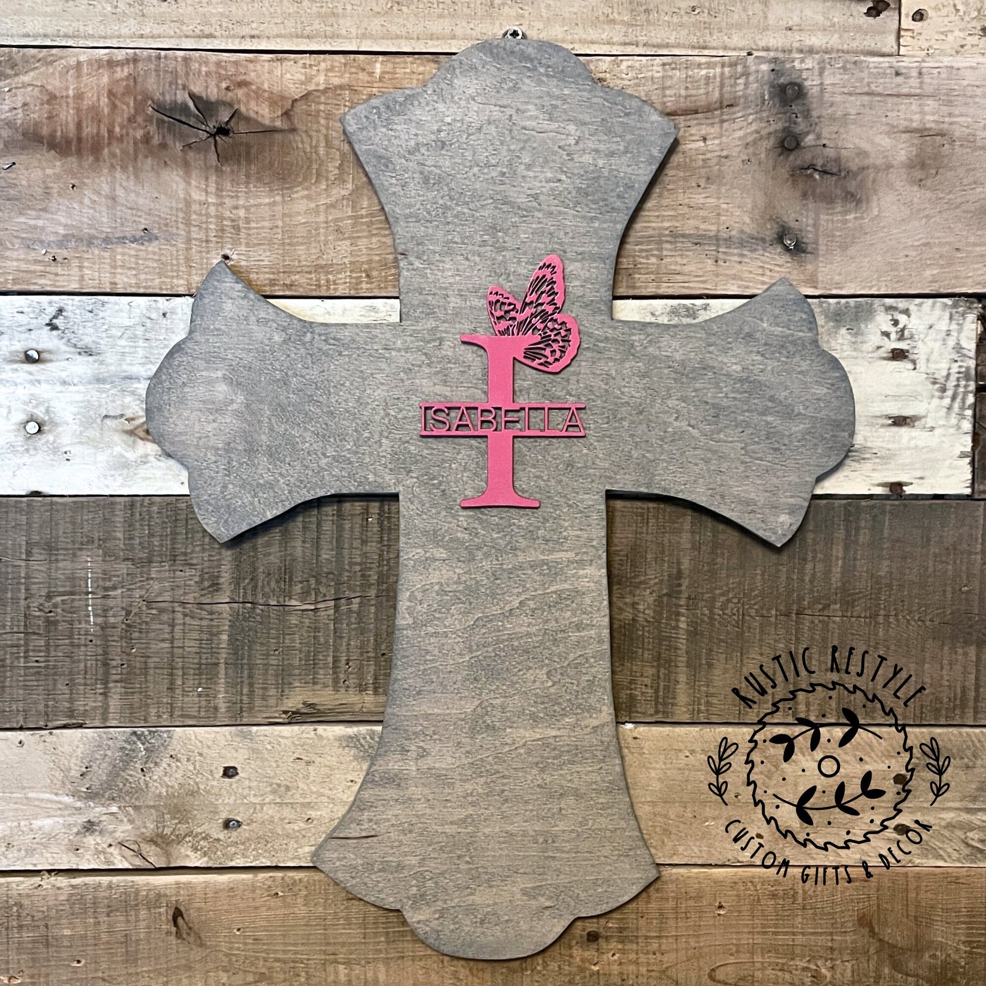 Personalized wooden cross, Baptism and confirmation sign-able crosses, Pink butterfly monogram confirmation keepsake gift