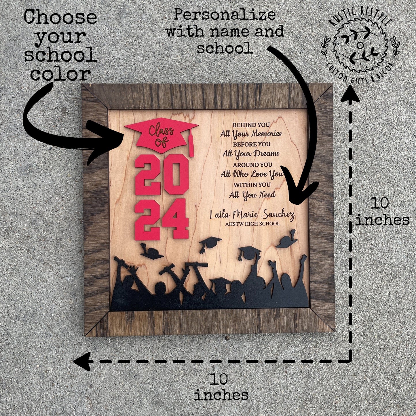 Graduation Plaque personalized with engraved name and school, class of 2026