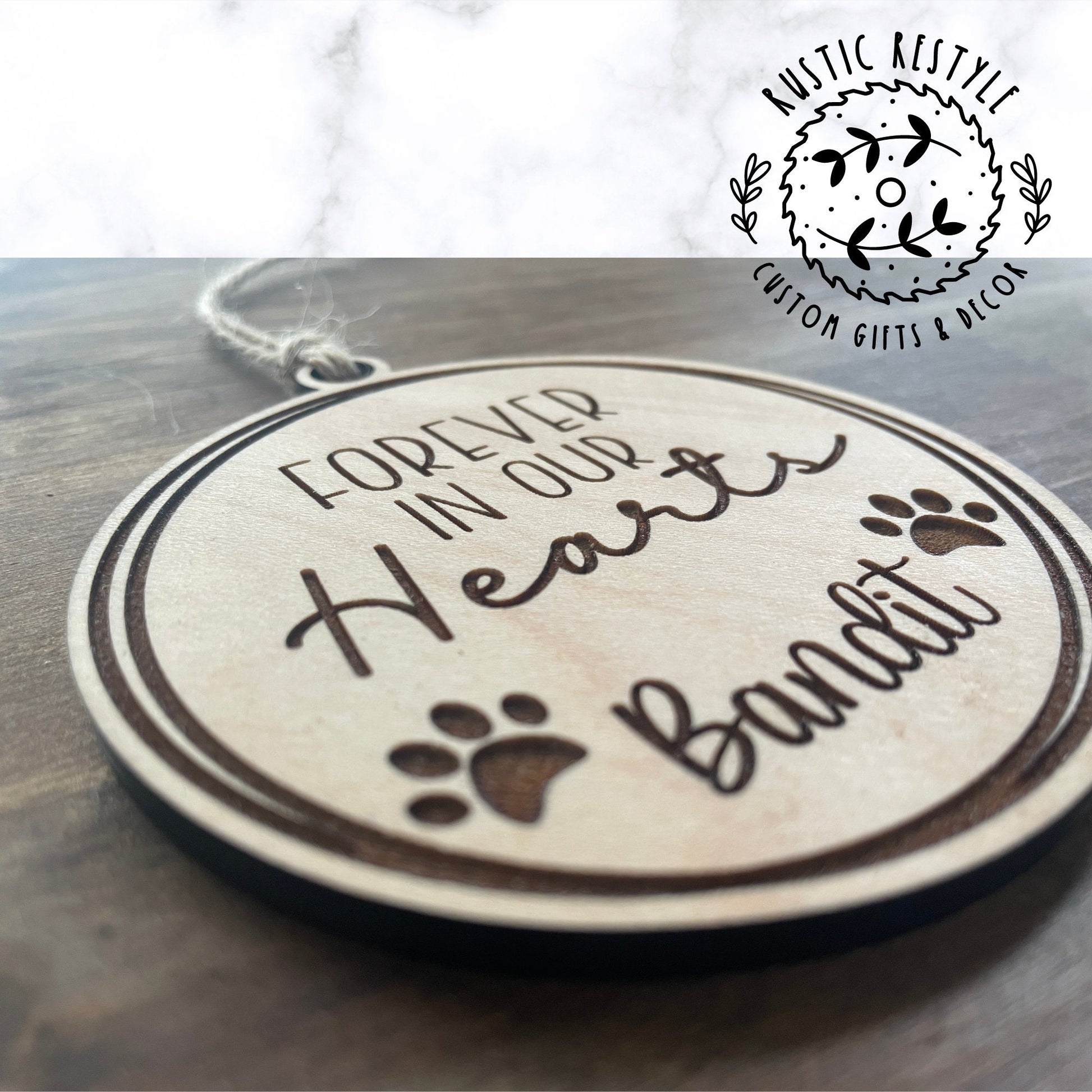 Custom Pet name memorial ornament, dog paws, and pet name