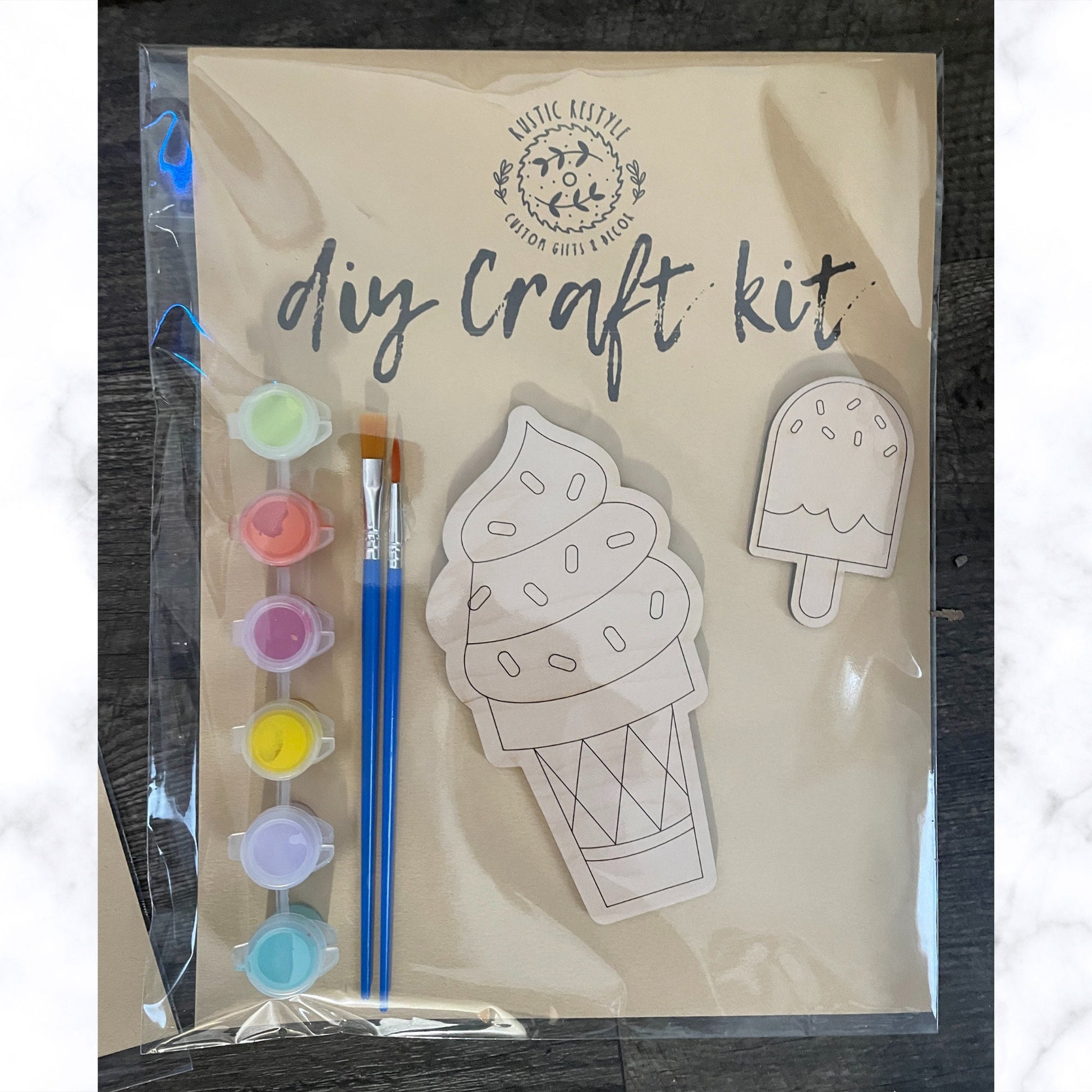 DIY Ice cream treat paint kit, Kids gift for spring or summer, paintable sundae, ice cream cone, popsicle
