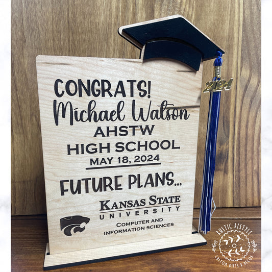 Graduation table sign, personalized future plans sign, job opportunity