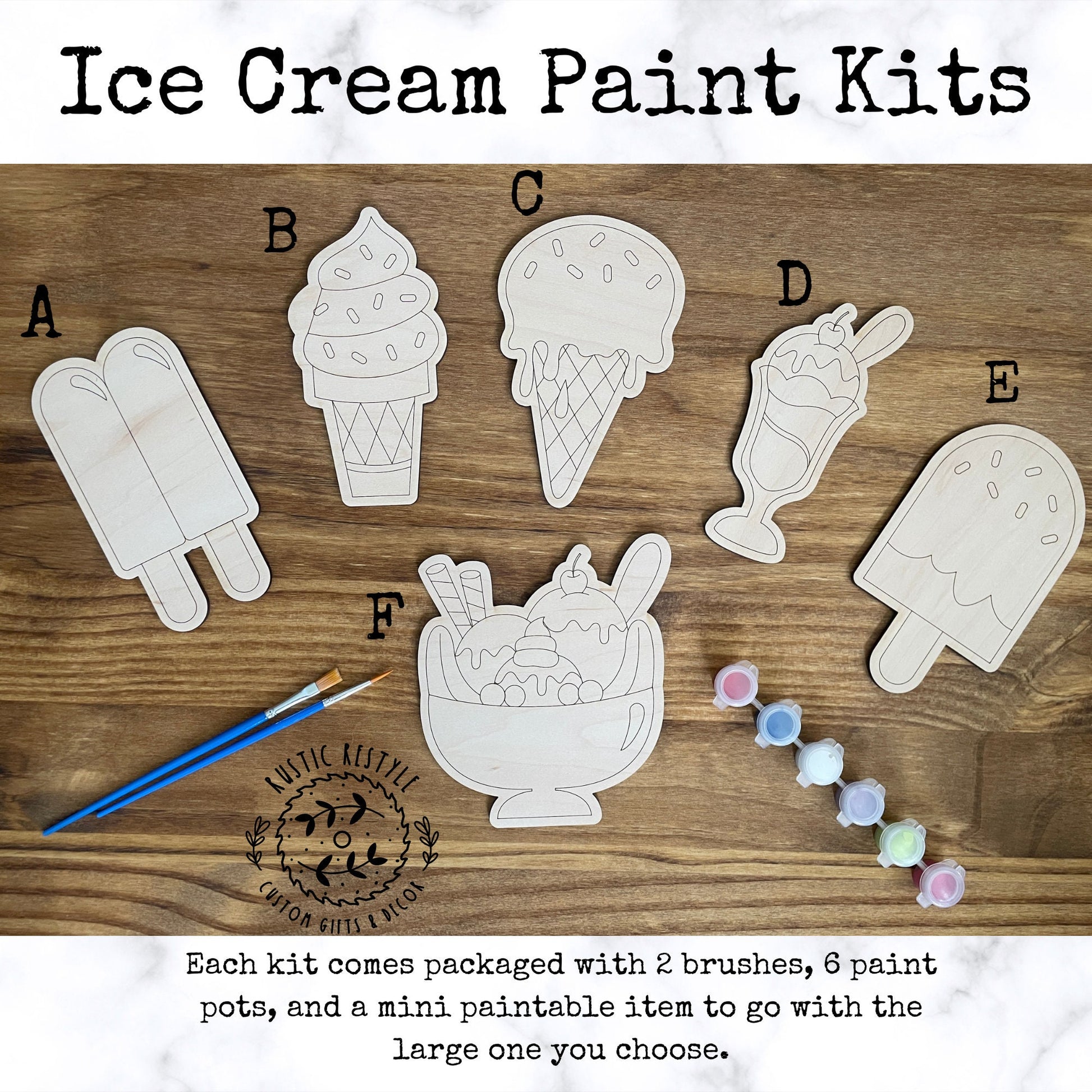 DIY Ice cream treat paint kit, Kids gift for spring or summer, paintable sundae, ice cream cone, popsicle