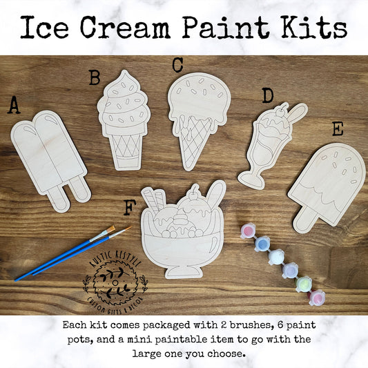 DIY Ice cream treat paint kit, Kids gift for spring or summer, paintable sundae, ice cream cone, popsicle