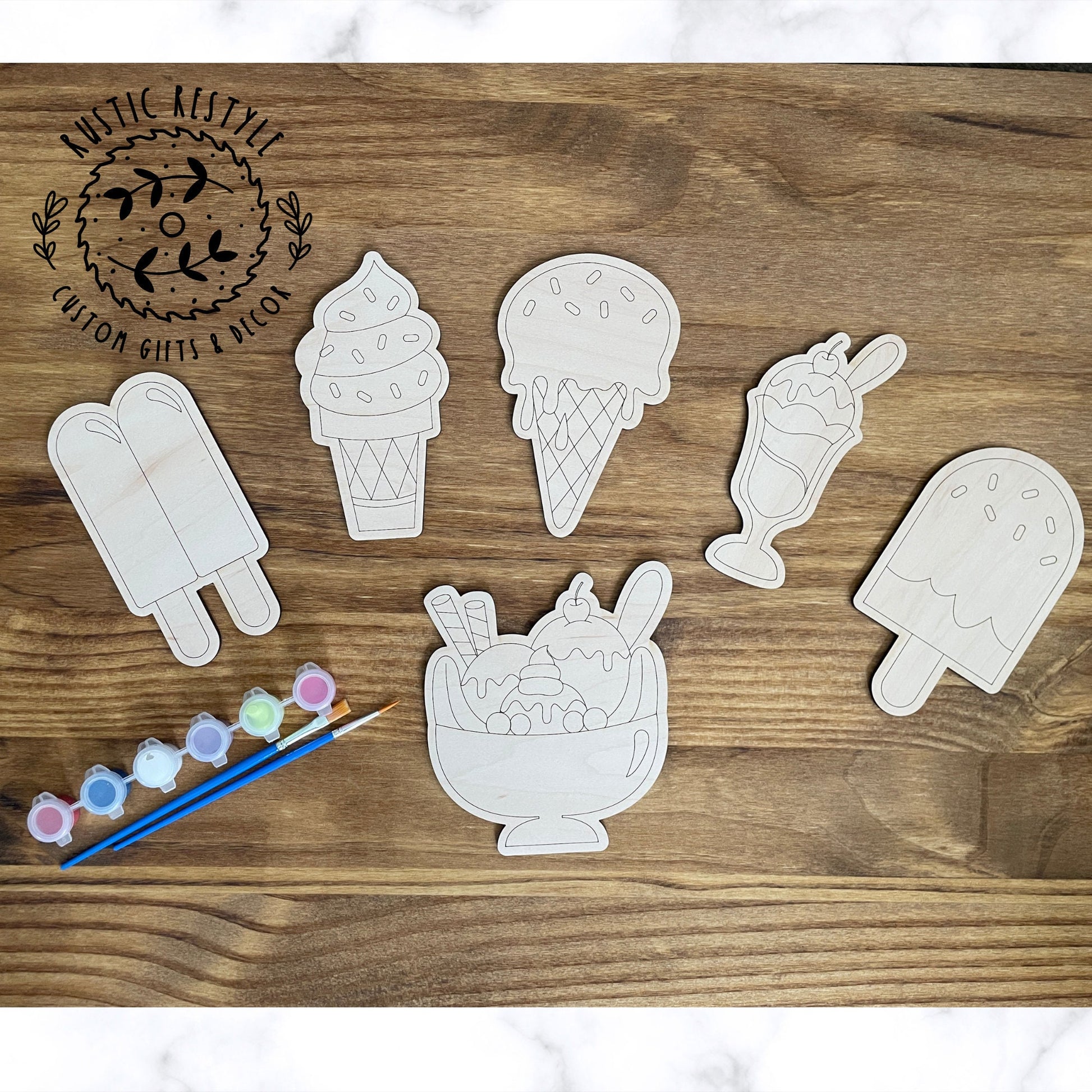 DIY Ice cream treat paint kit, Kids gift for spring or summer, paintable sundae, ice cream cone, popsicle
