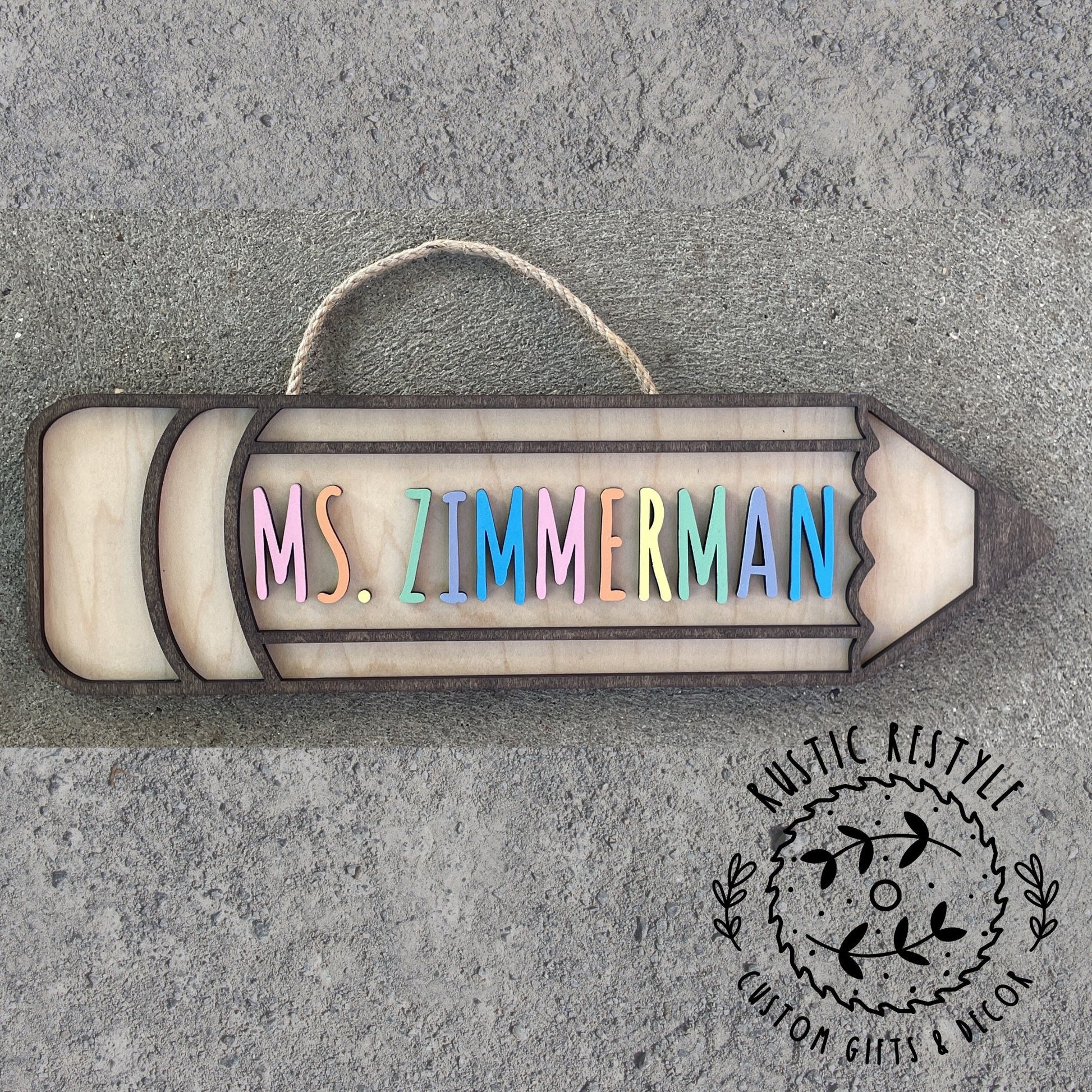 Wooden Teacher pencil sign , Customizable Classroom decoration gift