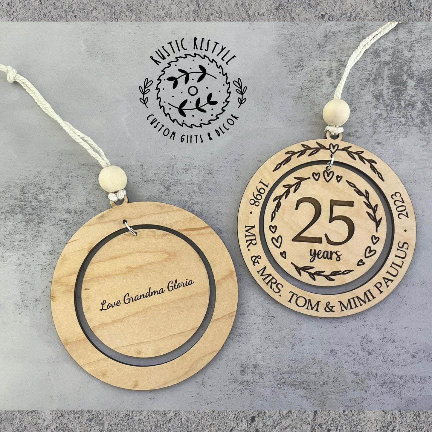 Wedding anniversary ornament, wood Christmas ornament gift 50th, 40th, 30th, 20th, 10th, 5th anniversary