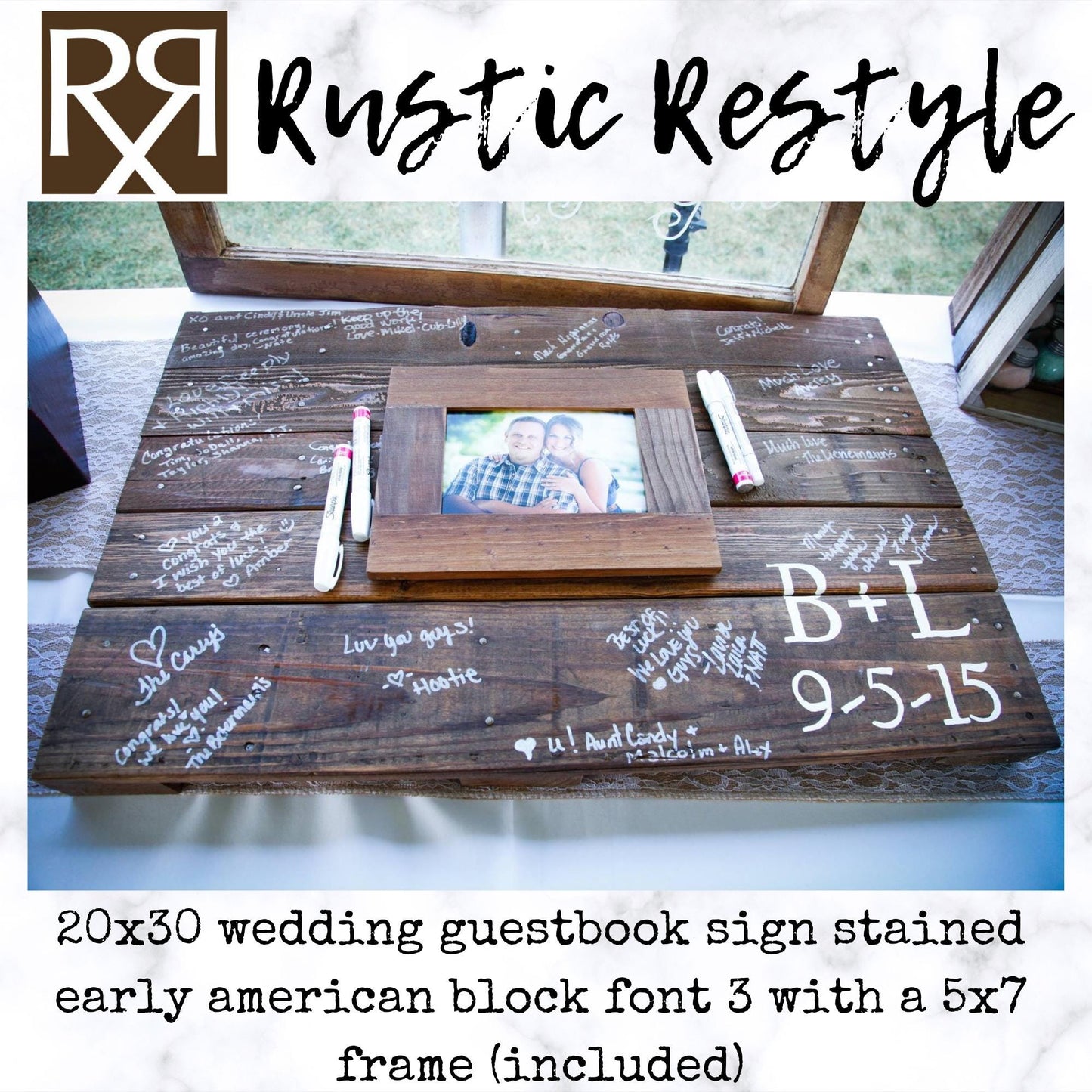 Guest book frame, Photo Guestbook sign, Wedding initials sign, rustic wedding decor 20X30