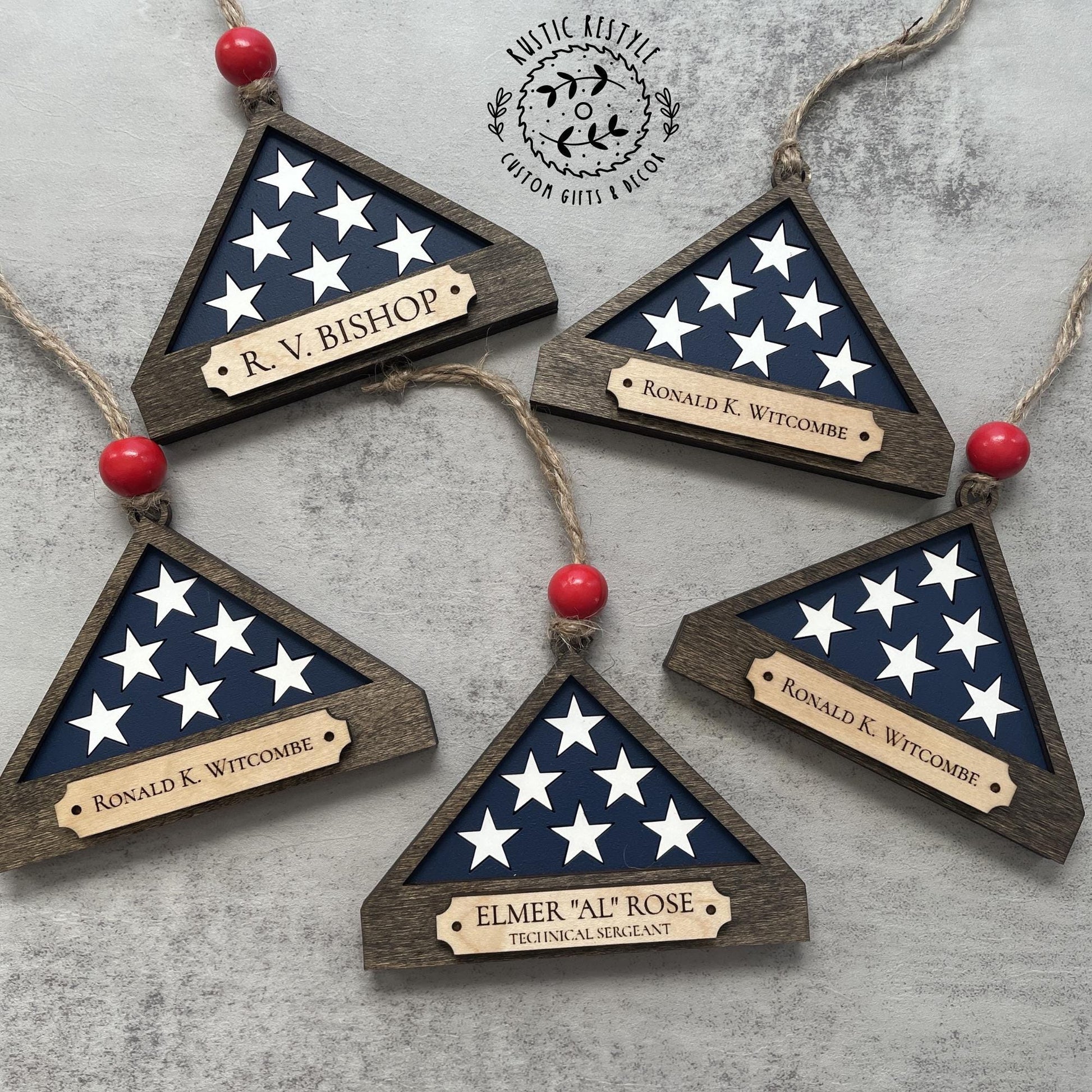 Military flag Remembrance ornament, personalized Memorial Christmas Ornament with engraved names