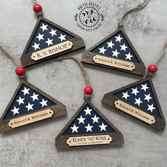 Military flag Memorial day ornament, personalized Memorial Ornament with engraved names