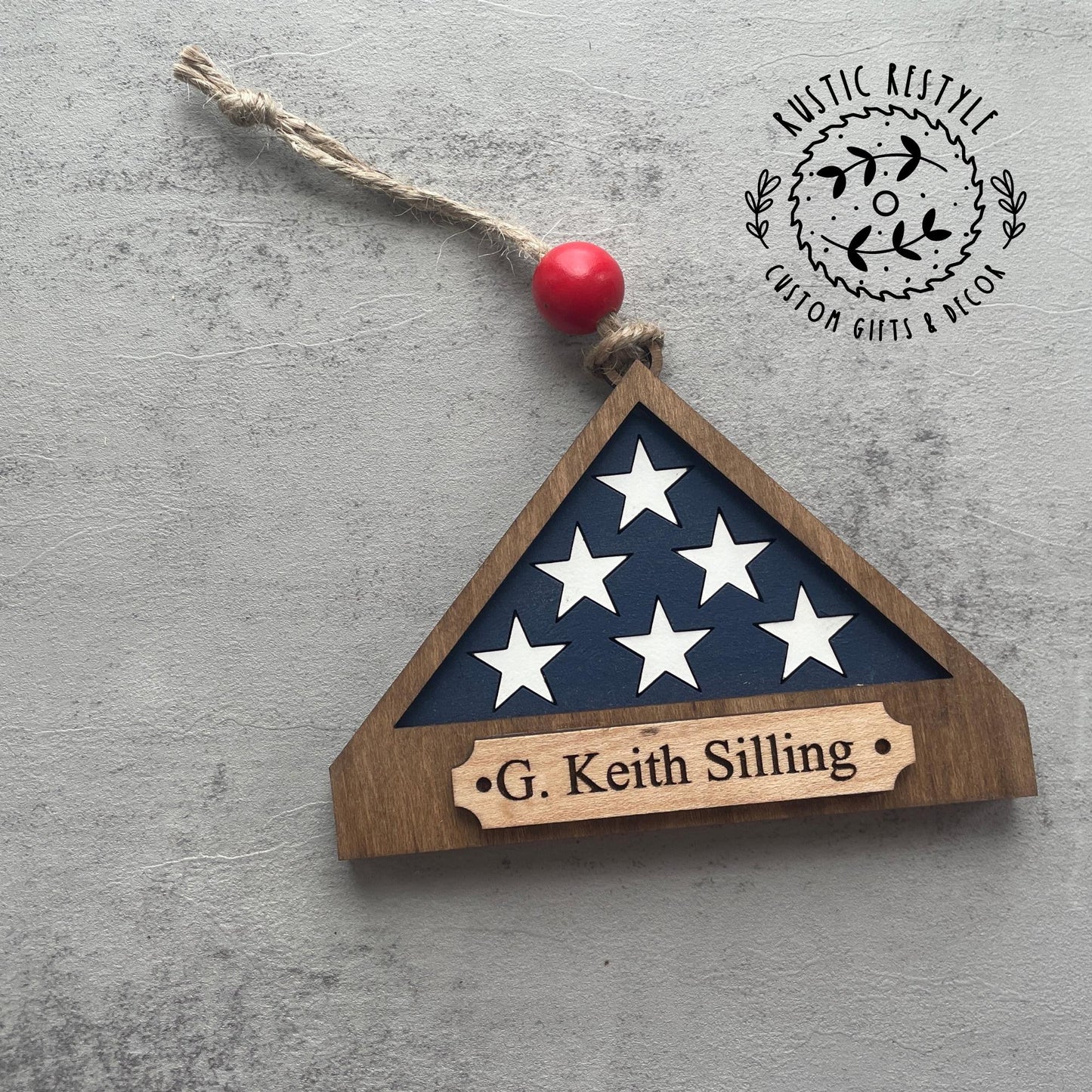 Military flag Memorial day ornament, personalized Memorial Ornament with engraved names